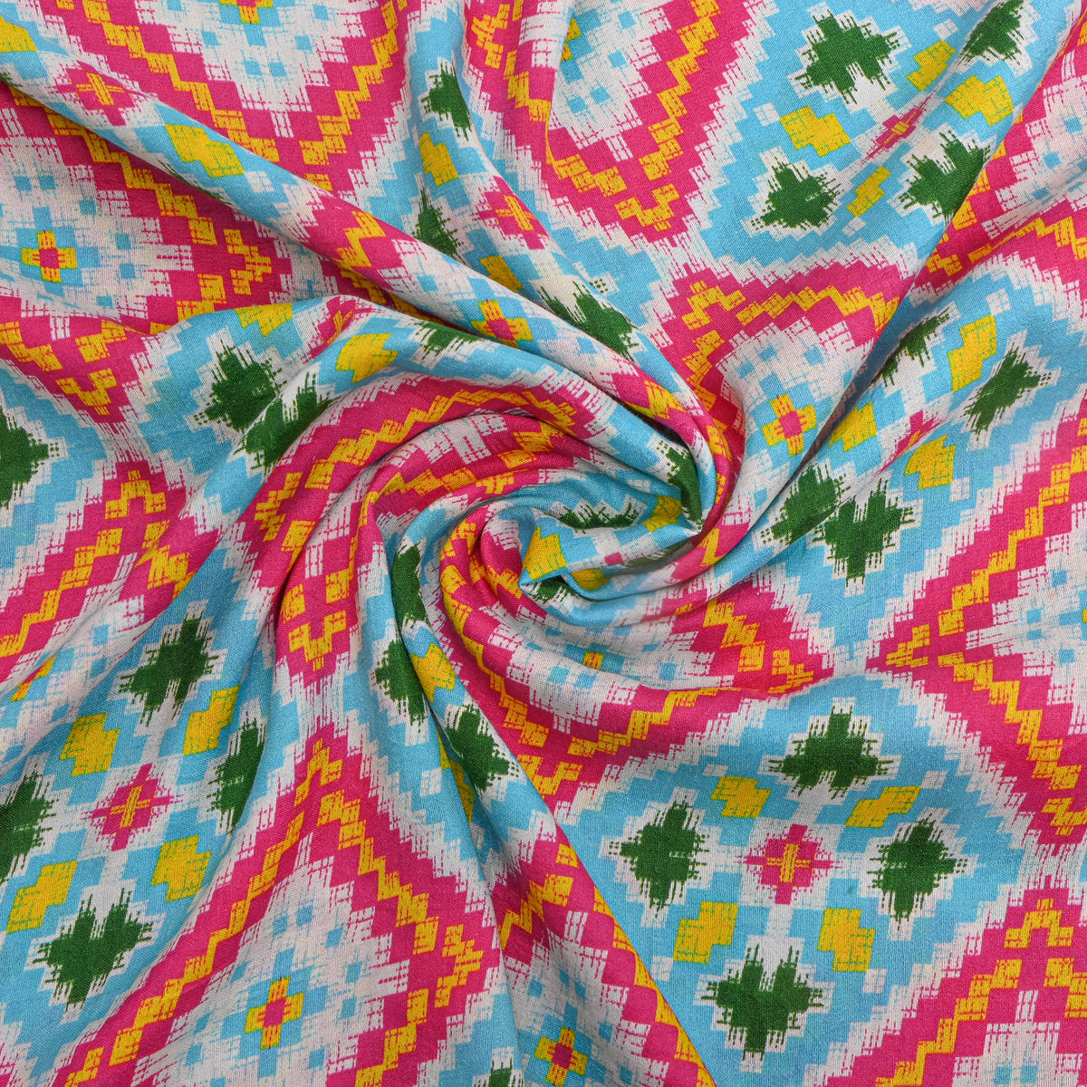 Sky Blue Geometric Digital Print Silk Fabric