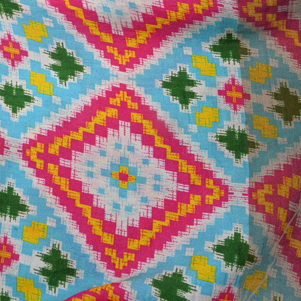 Sky Blue Geometric Digital Print Silk Fabric