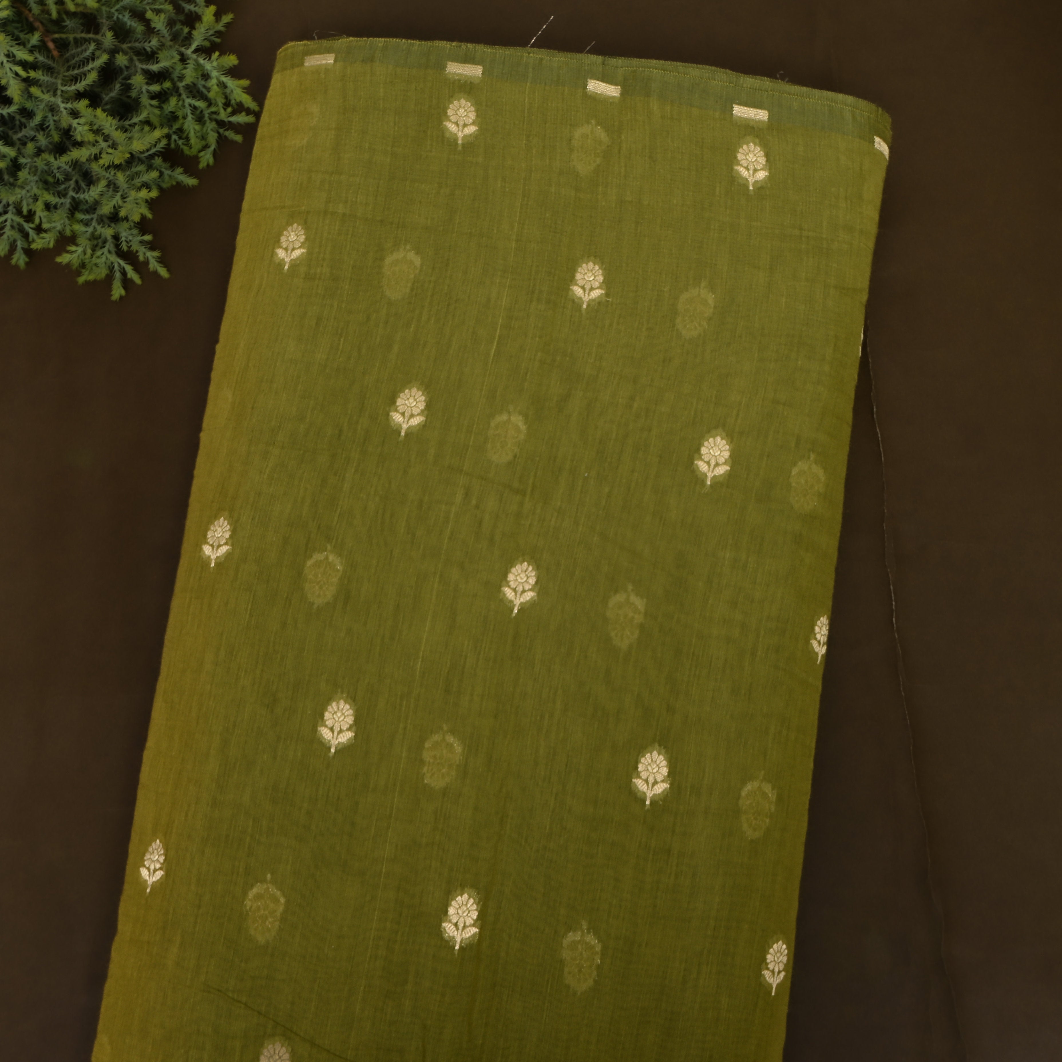 Olive Green Jamawar With Woven Butti