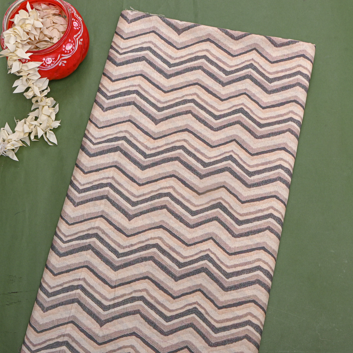 Fawn Zig-Zag Print TussarFabric