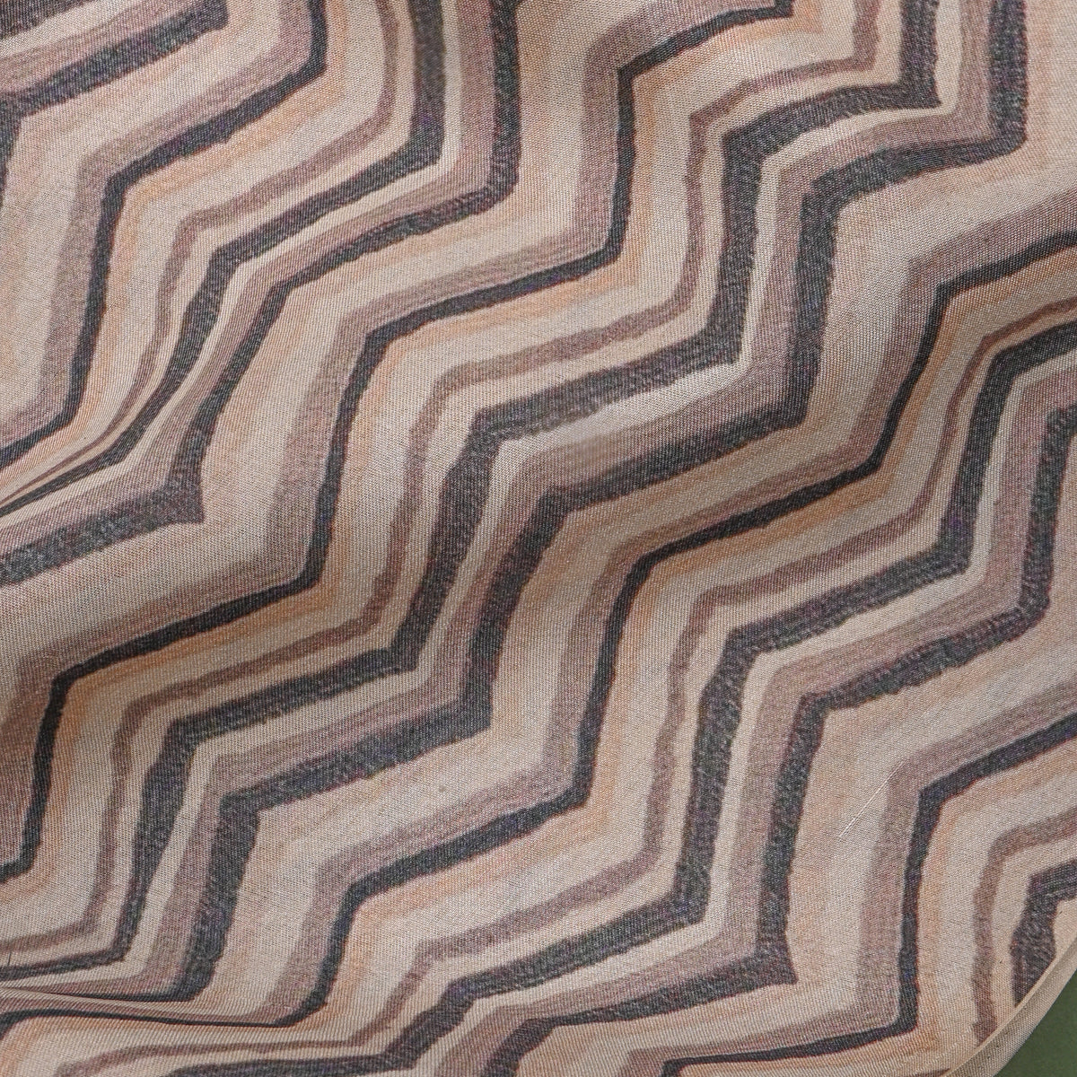 Fawn Zig-Zag Print TussarFabric