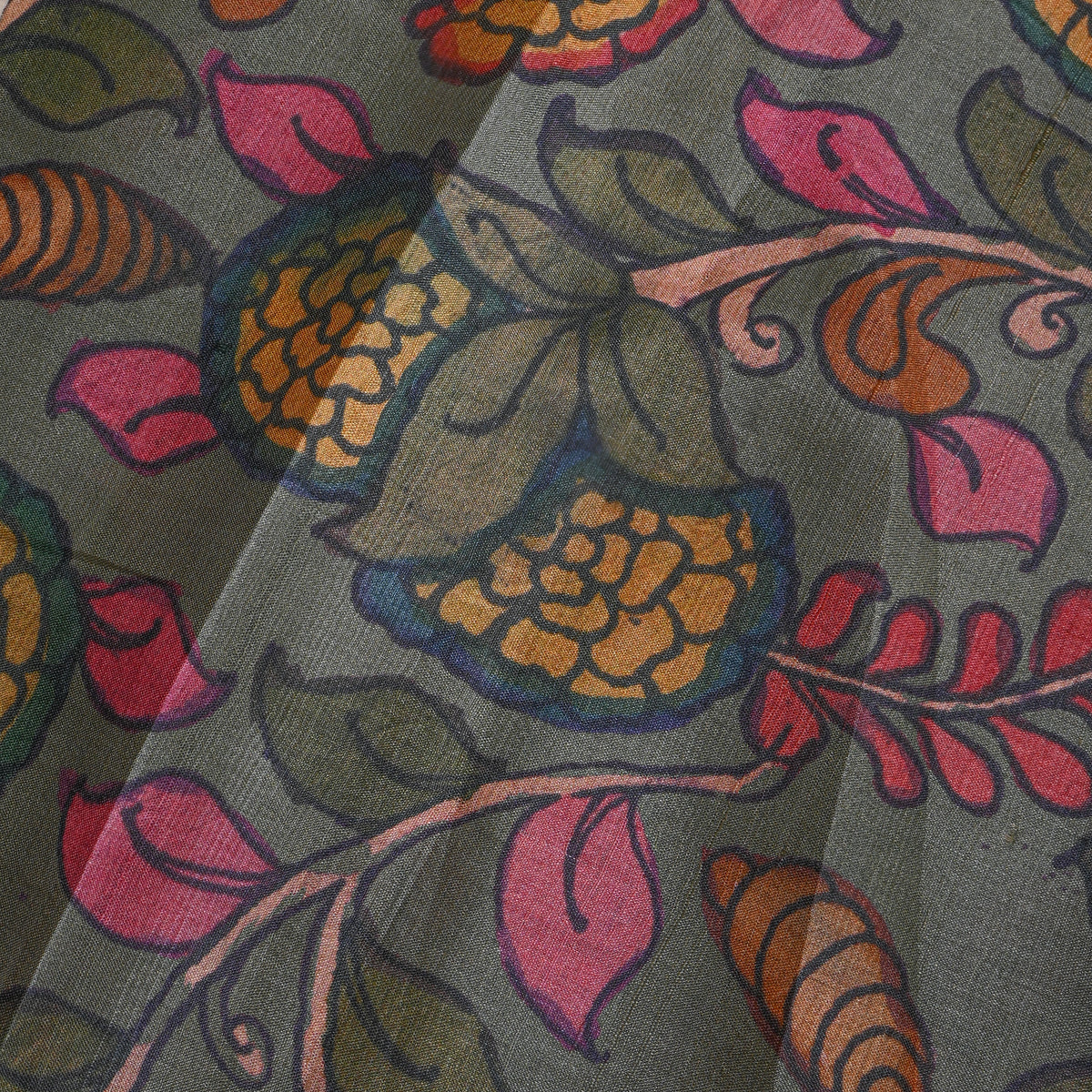 Slate Floral Digital Print Tussar Fabric
