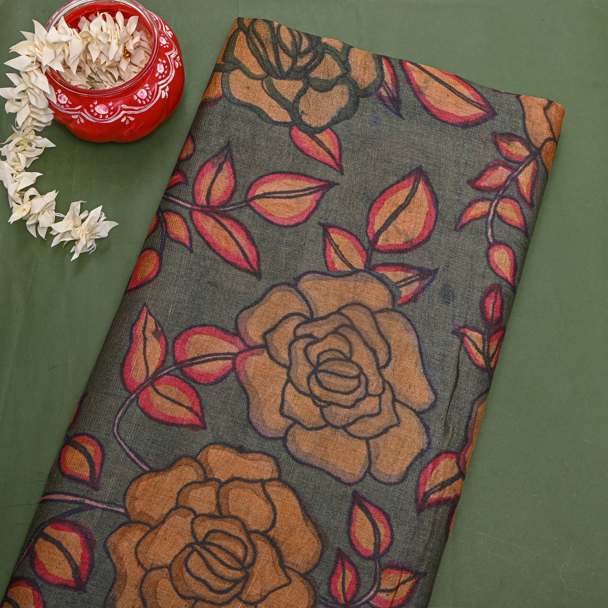Dove Floral Print Tussar Fabric