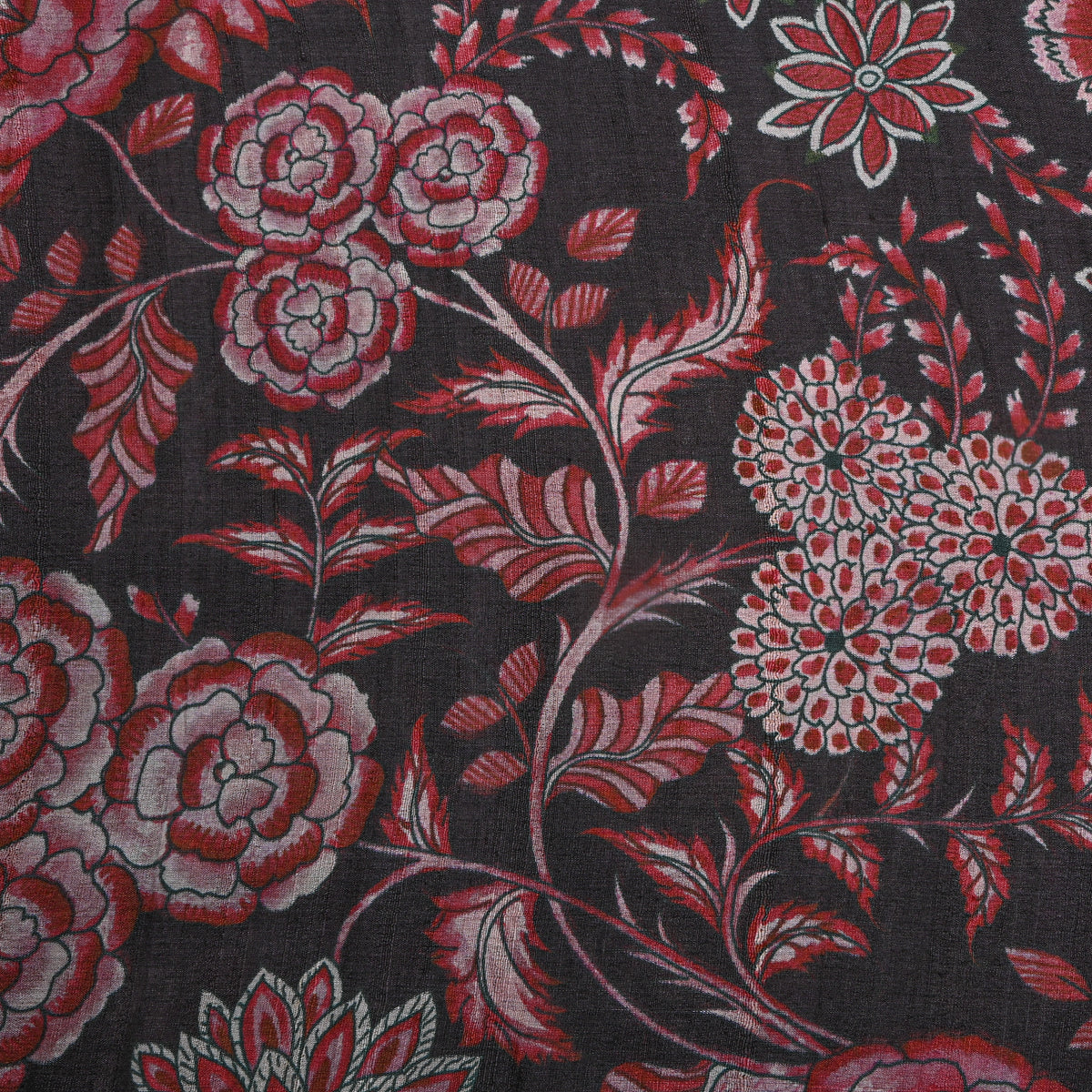 Onyx Red Floral Vine Digital Print Tussar Fabric