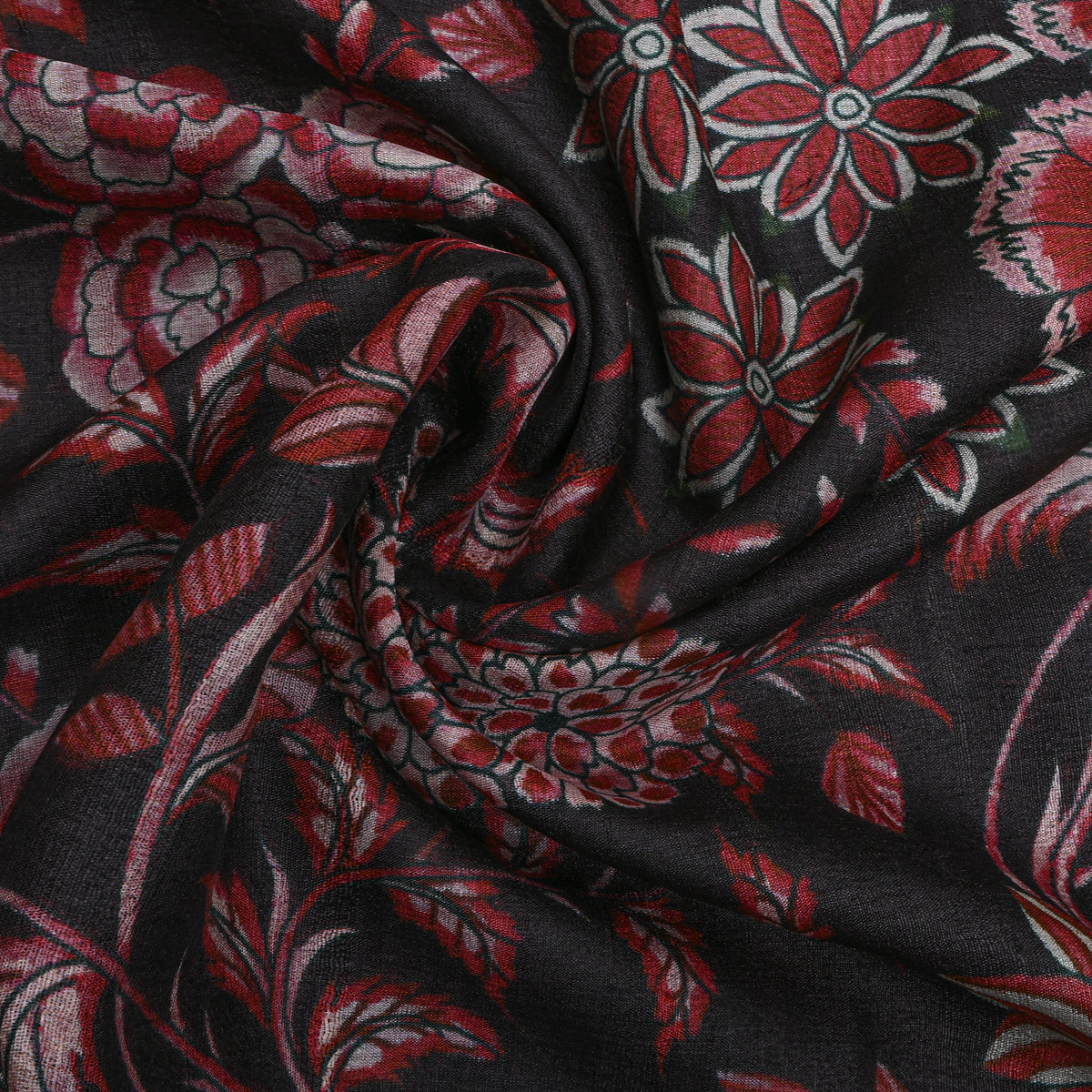 Onyx Red Floral Vine Digital Print Tussar Fabric
