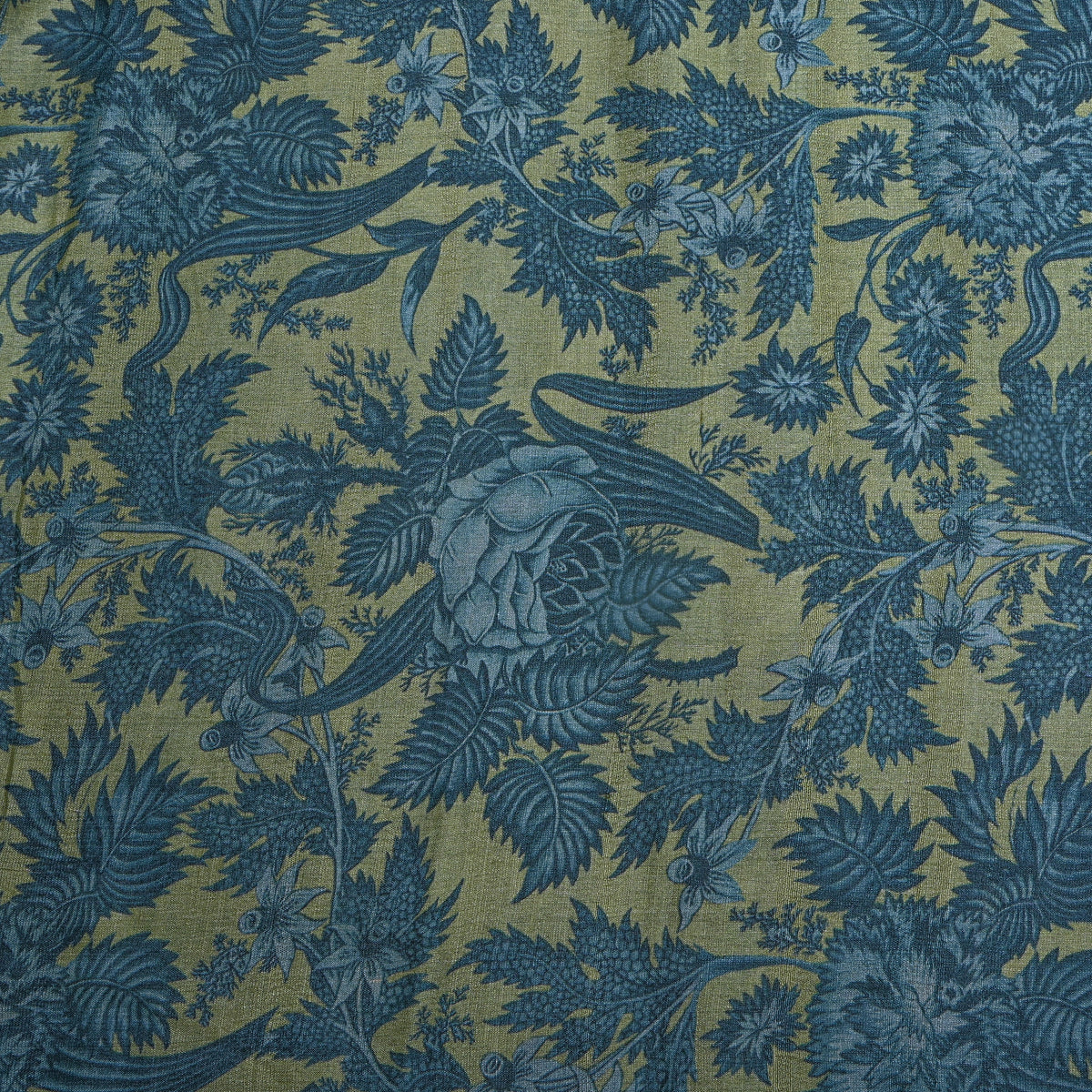 Laurel Teal Leafy Floral Digital Print Tussar Fabric