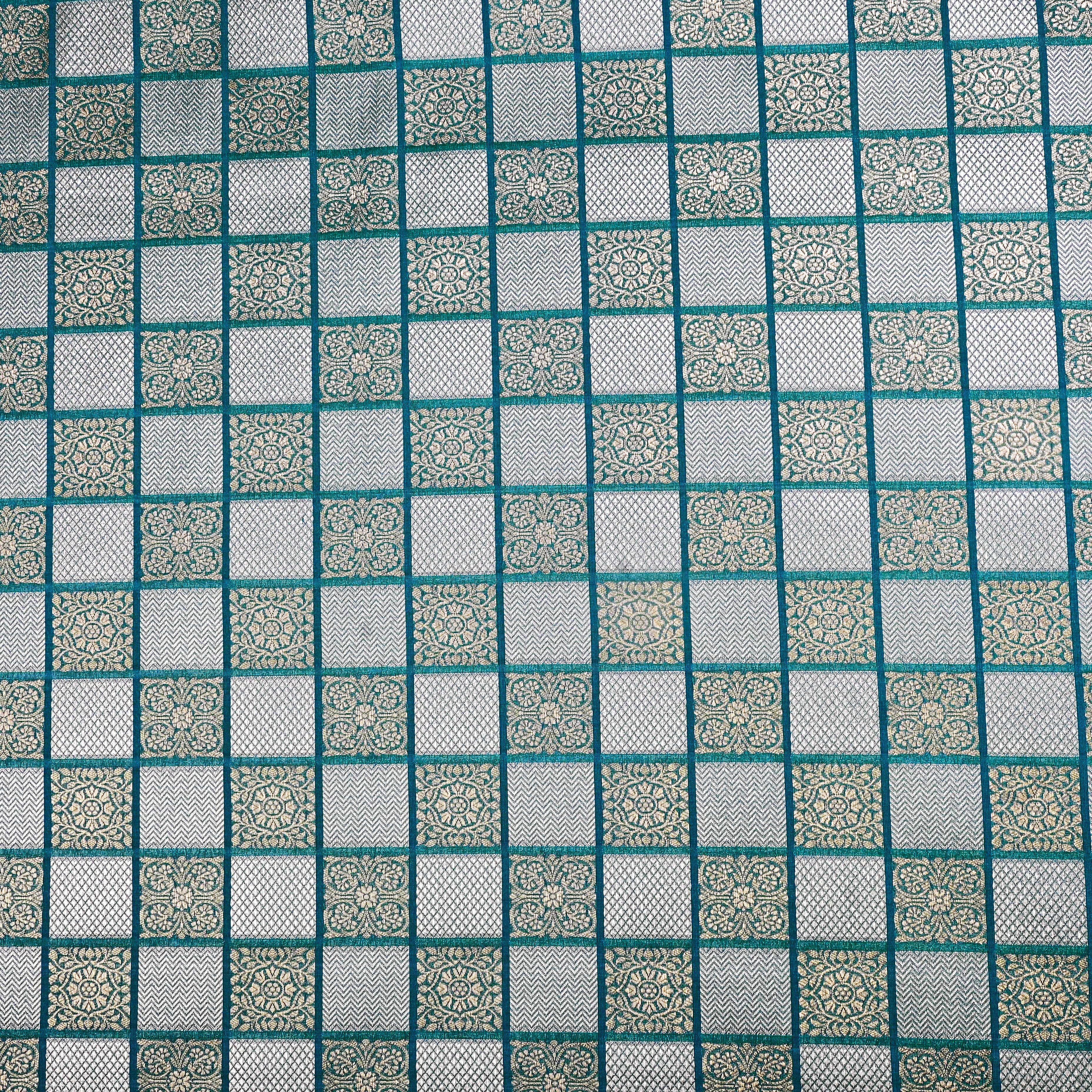 Shamrock Green Banarasi Fabric With Checked Pattern