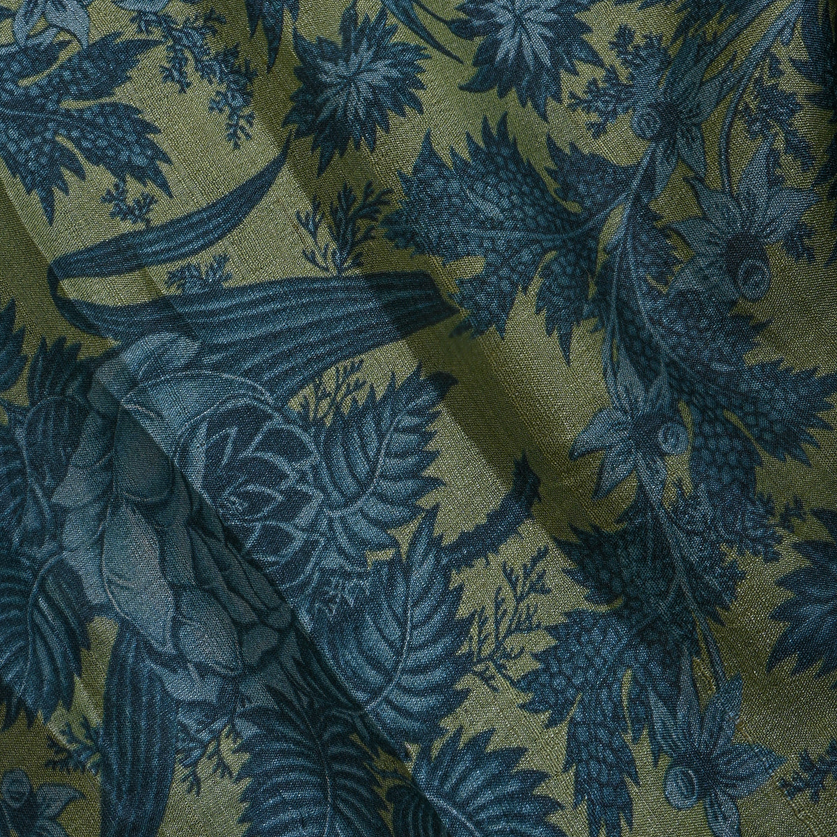Laurel Teal Leafy Floral Digital Print Tussar Fabric