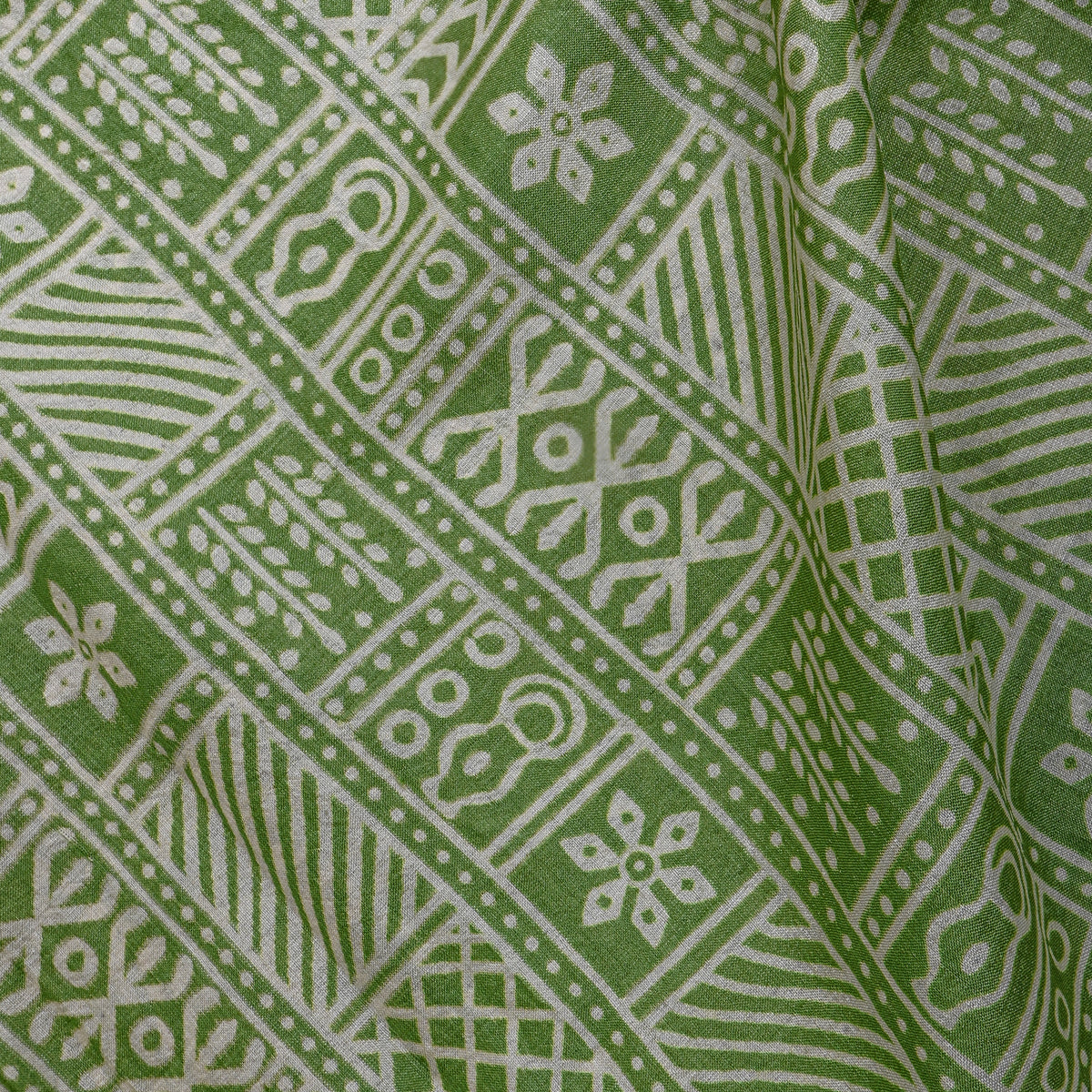 Parrot Green Block Pattern Print TussarFabric