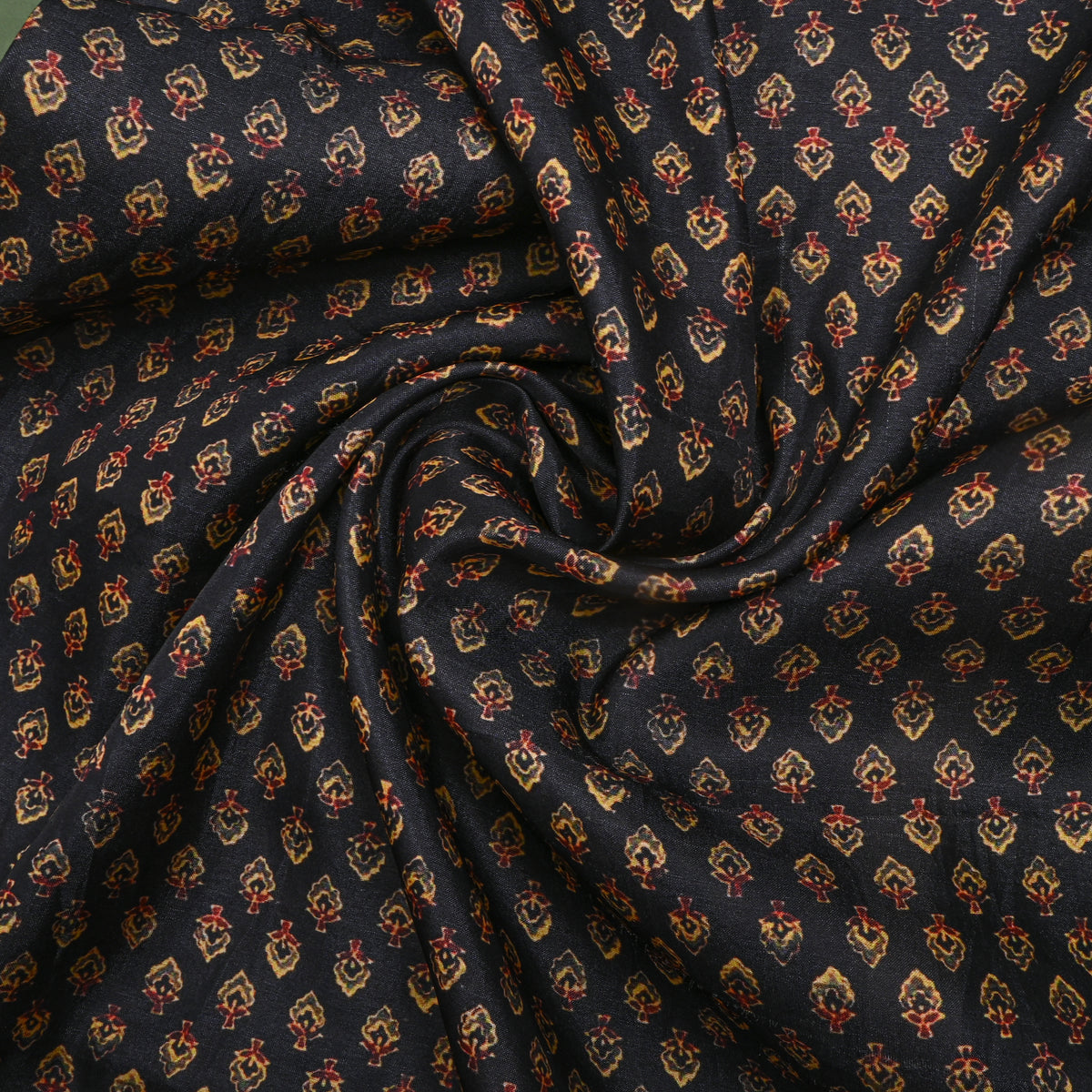 Jet Black Butti Print TussarFabric