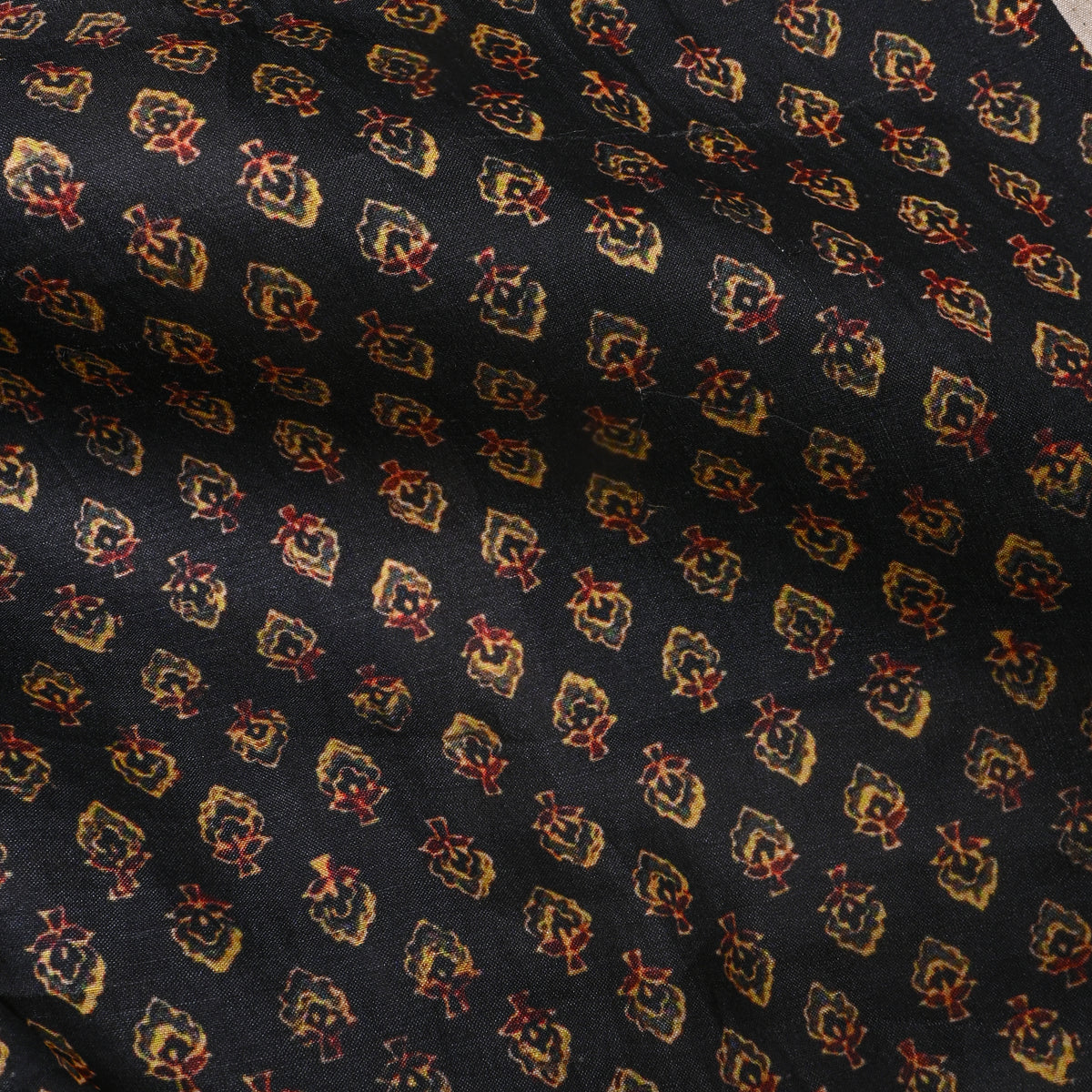 Jet Black Butti Print TussarFabric