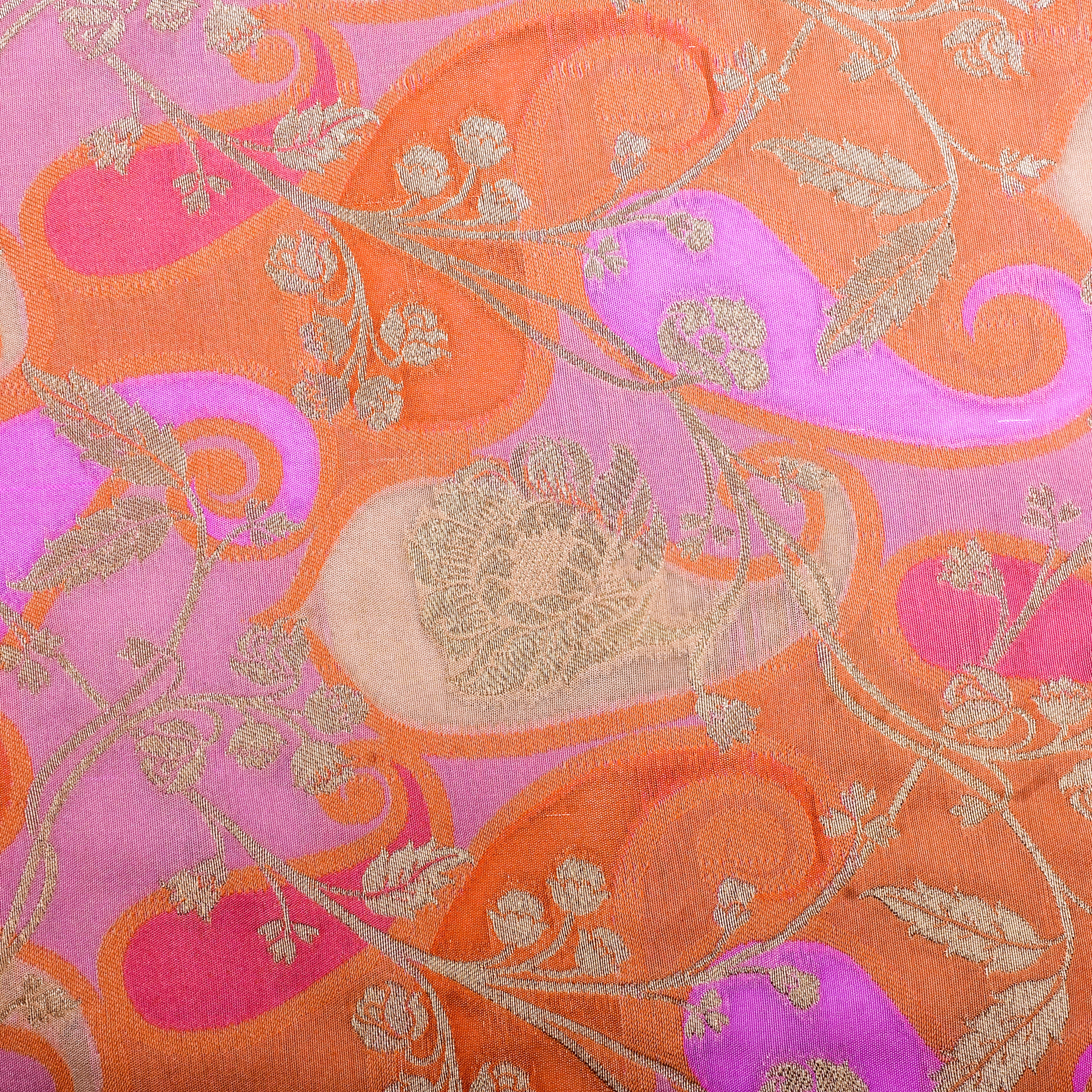 Peach Orange Banarasi Fabric With Golden Jaal