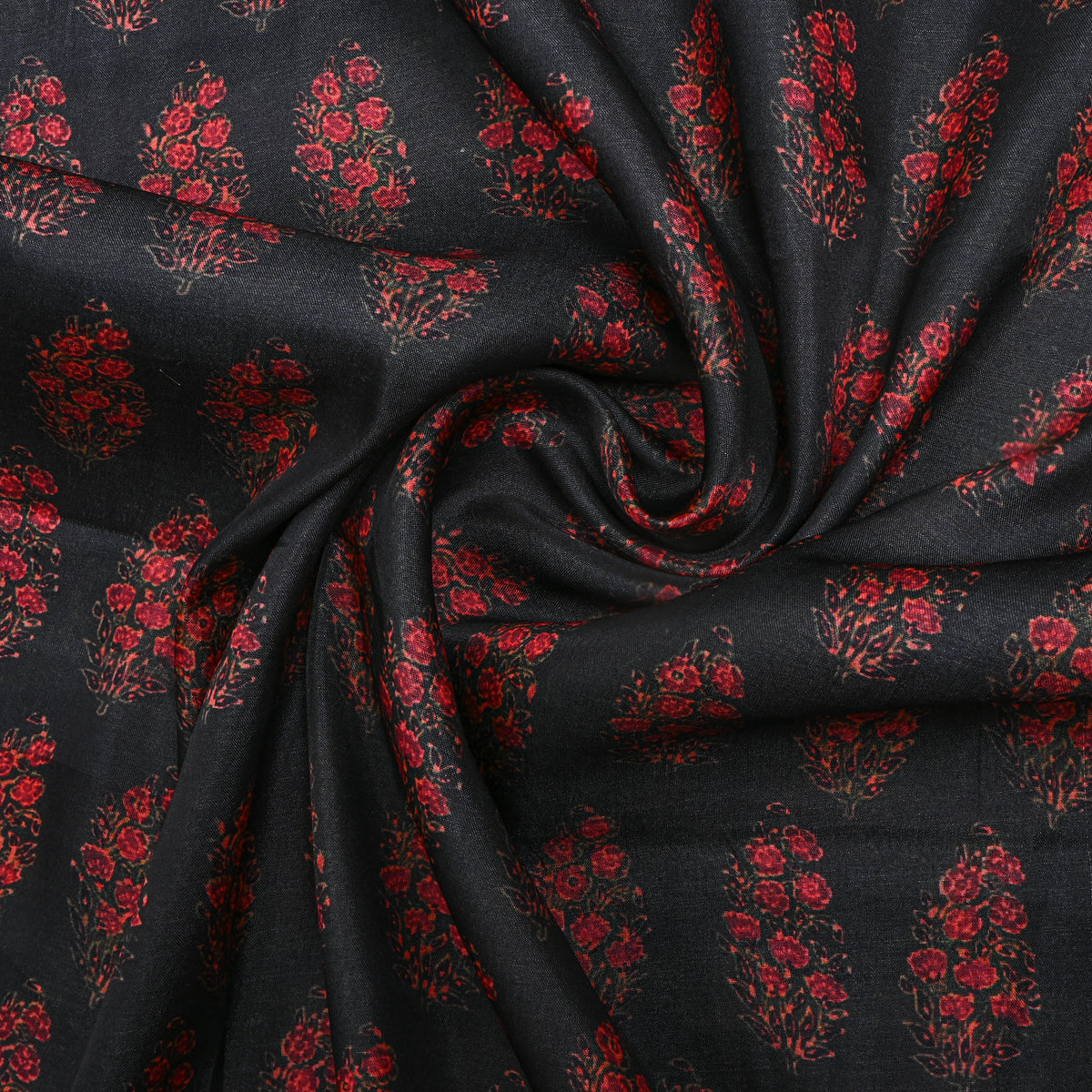 Ebony Rose Bouquet Floral Print TussarFabric
