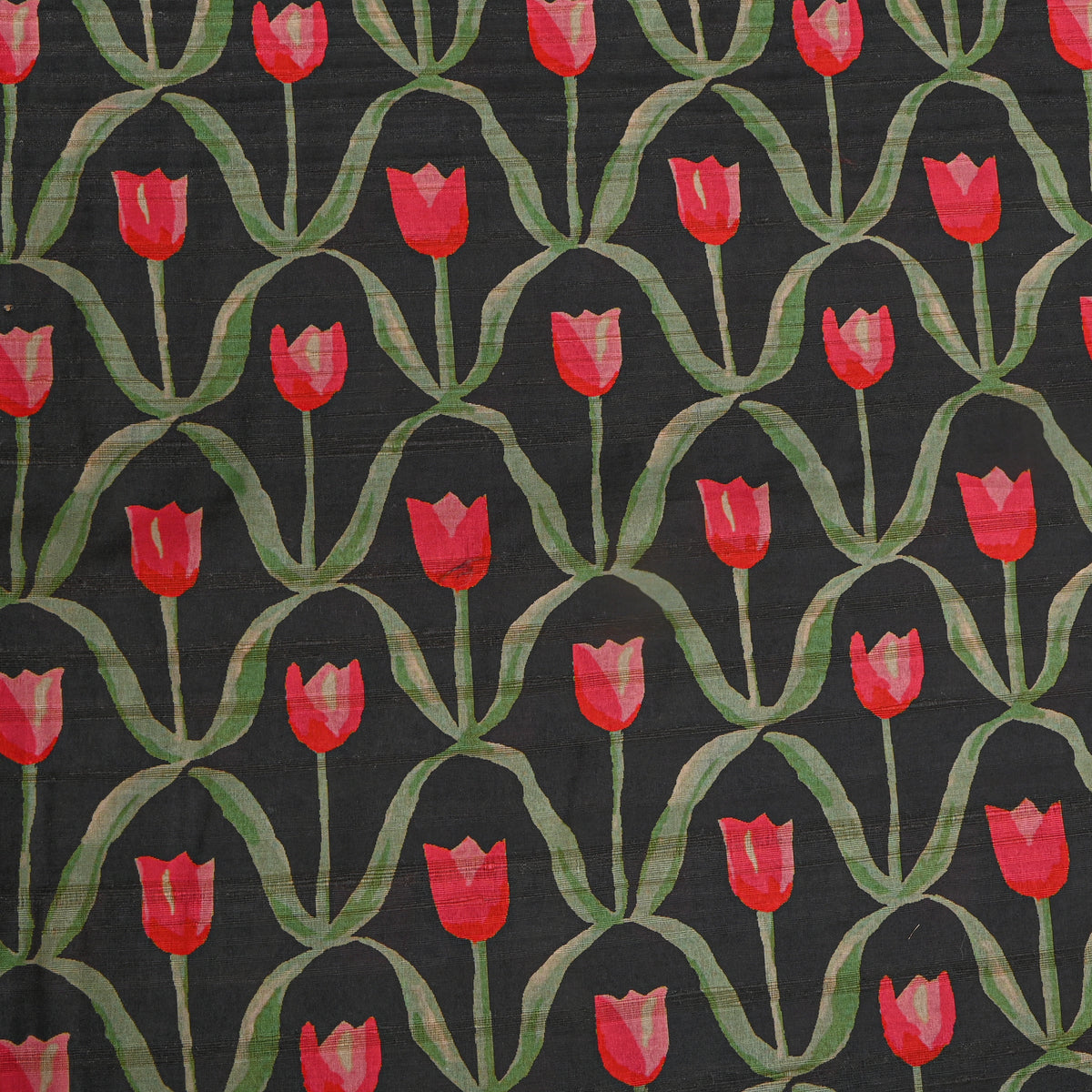 Raven Tulip Trellis Print TussarFabric
