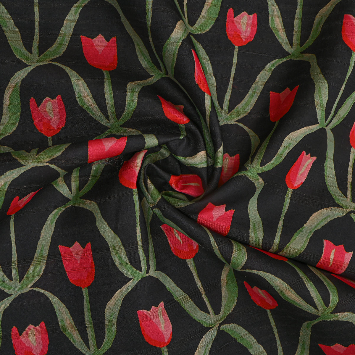 Raven Tulip Trellis Print TussarFabric