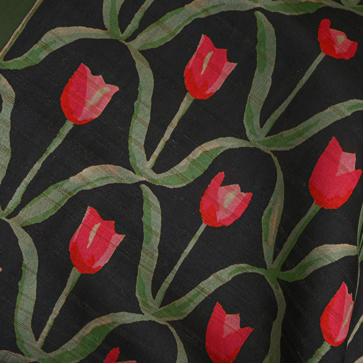 Raven Tulip Trellis Print TussarFabric