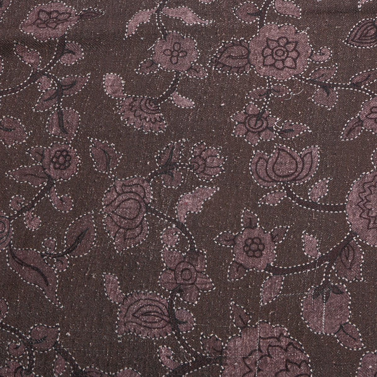 Cocoa Brown Floral Digital Print Raw Silk Fabric