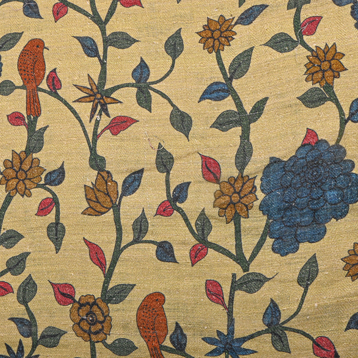 Butter Yellow Floral Jaal Digital Print Raw Silk Fabric