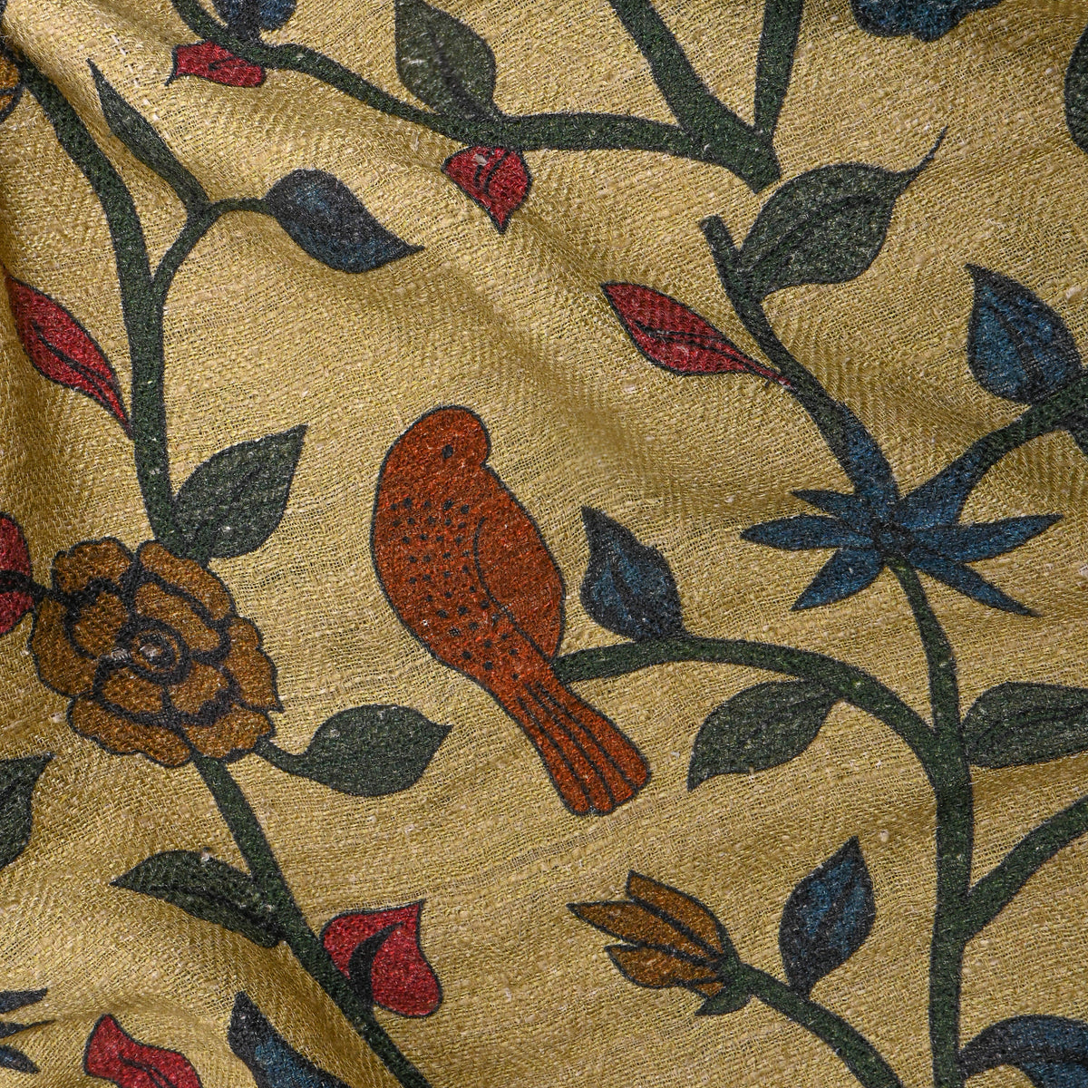 Butter Yellow Floral Jaal Digital Print Raw Silk Fabric
