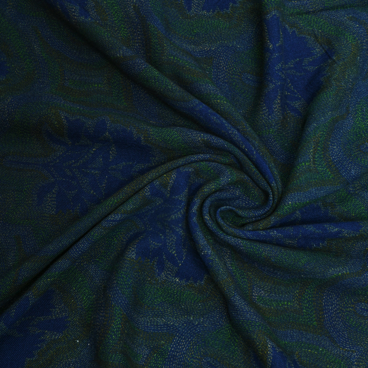 Peacock Blue Floral Print Matka Silk Fabric