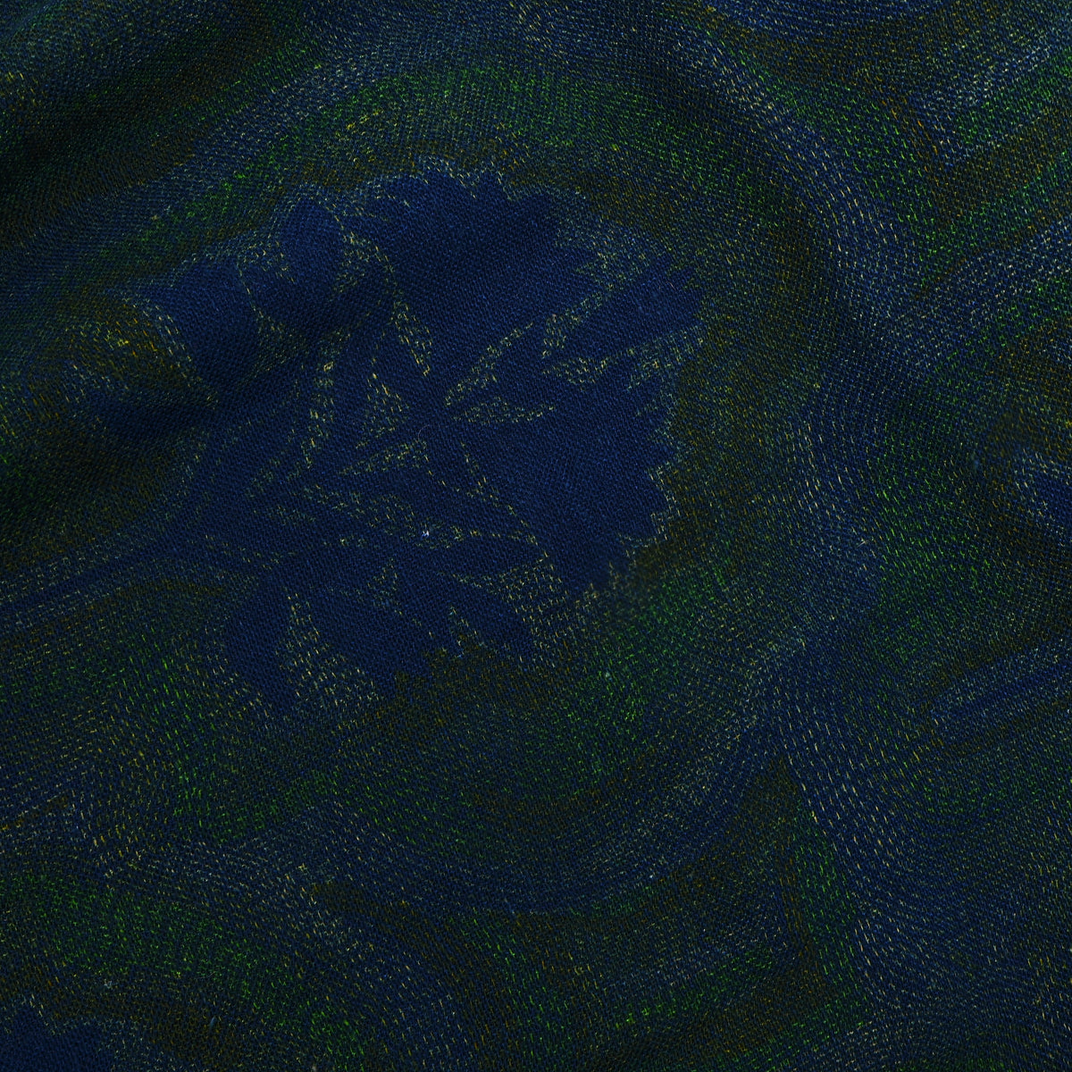 Peacock Blue Floral Print Matka Silk Fabric