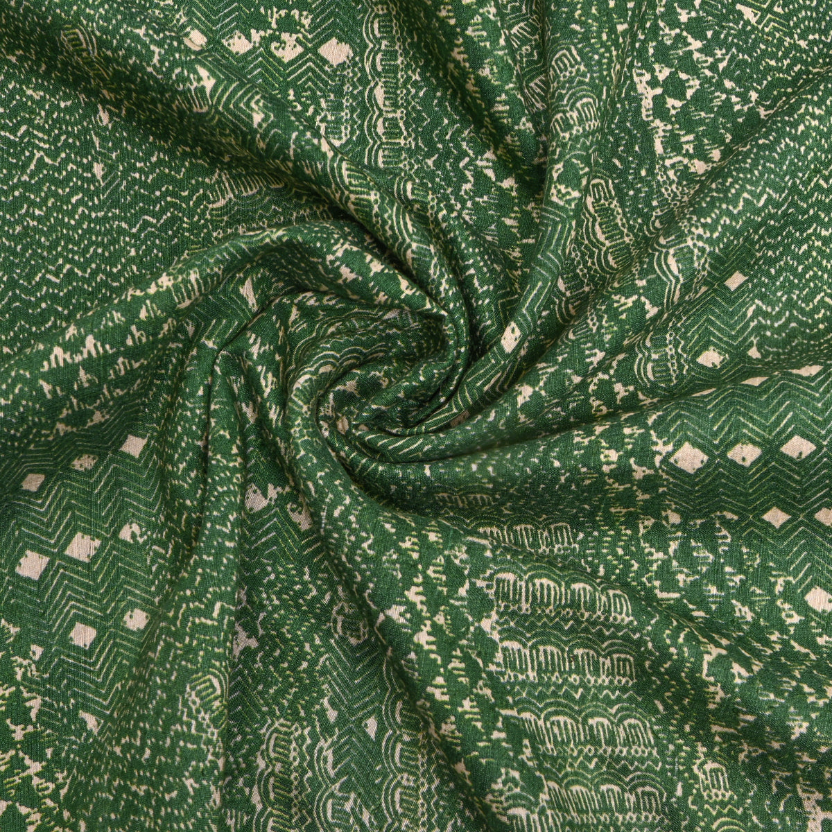 Fern Green Geometric Print Matka Silk Fabric