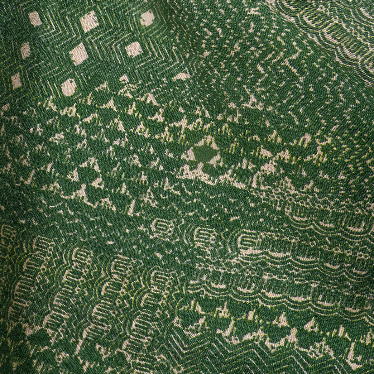 Fern Green Geometric Print Matka Silk Fabric