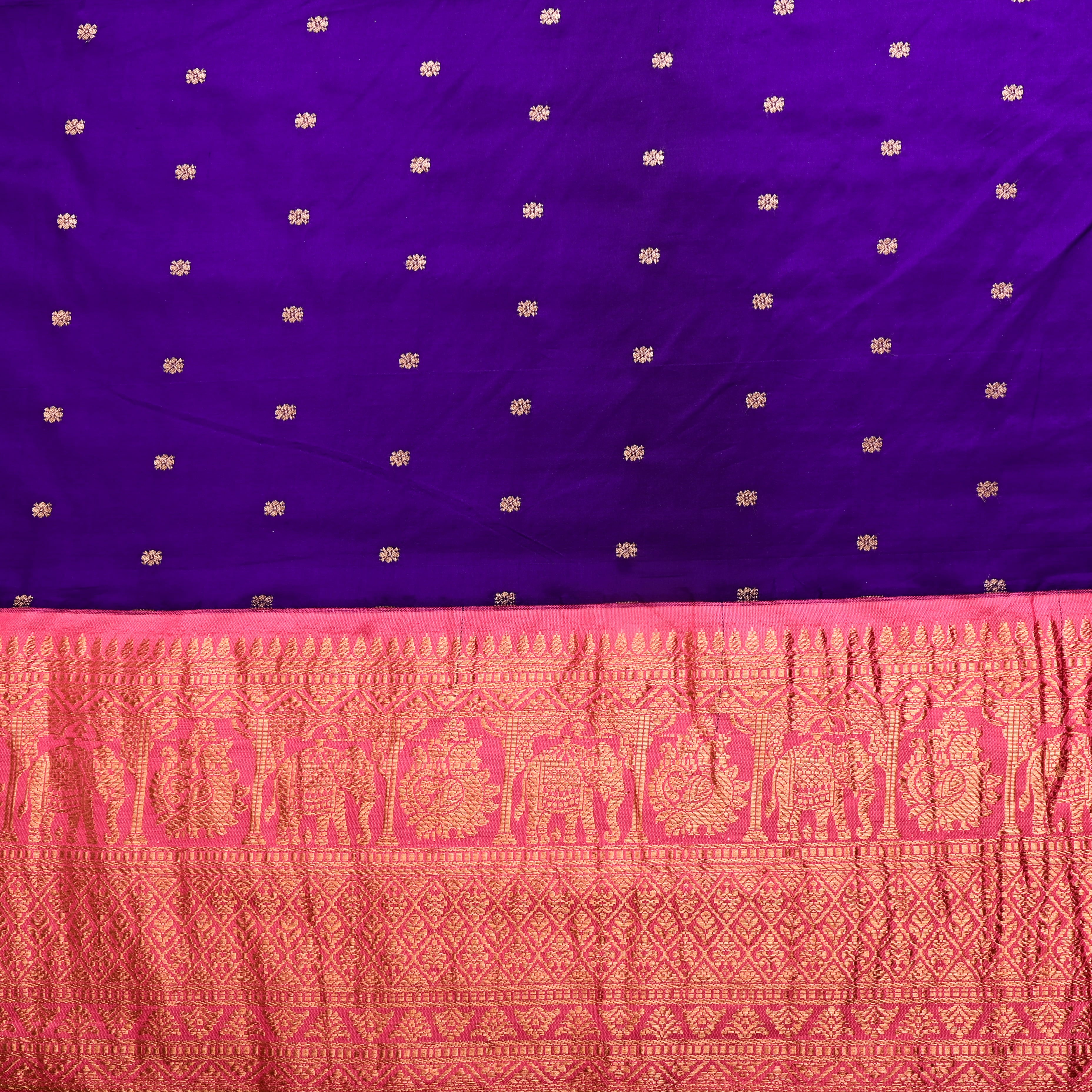 Violet Silk Fabric With Banarasi Border