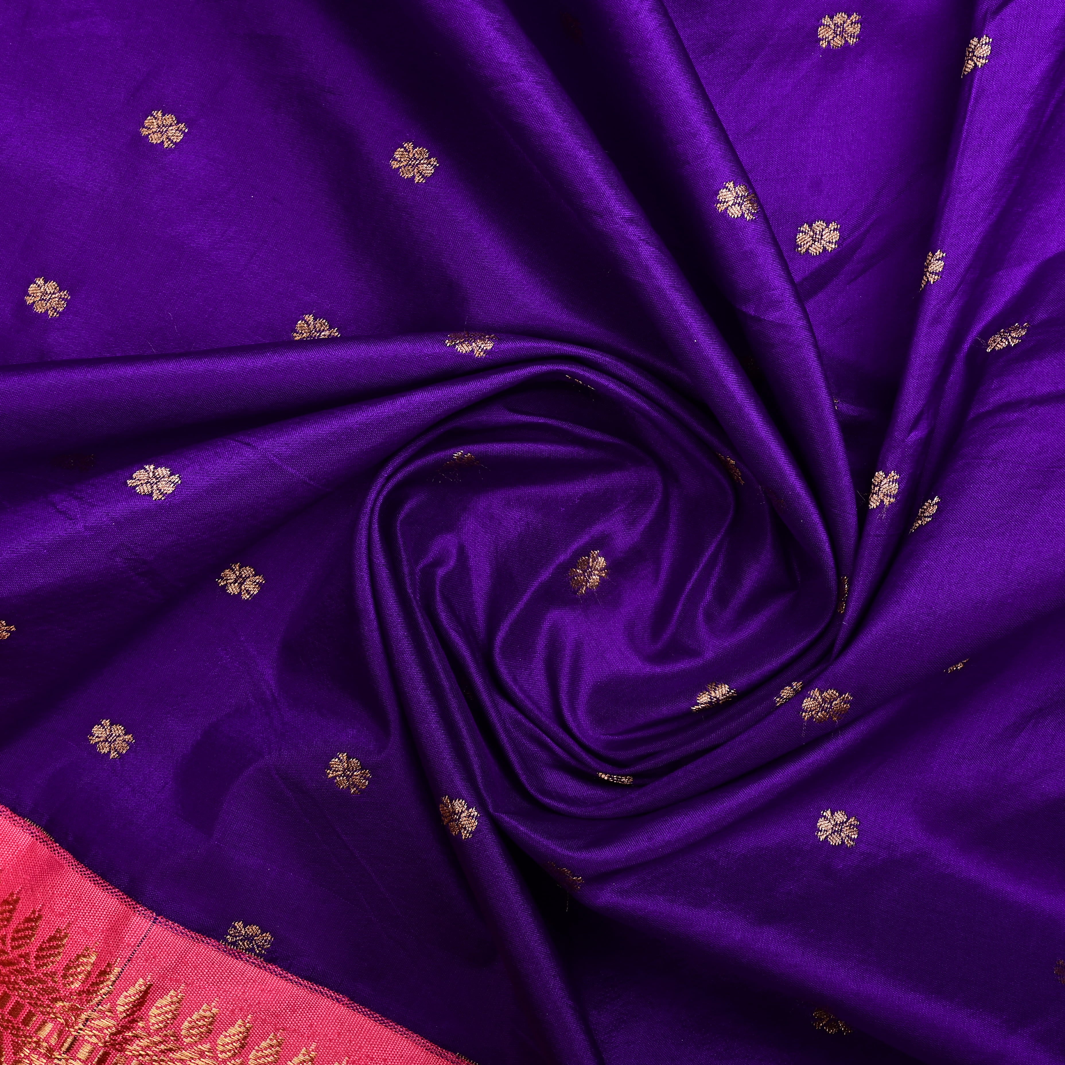 Violet Silk Fabric With Banarasi Border