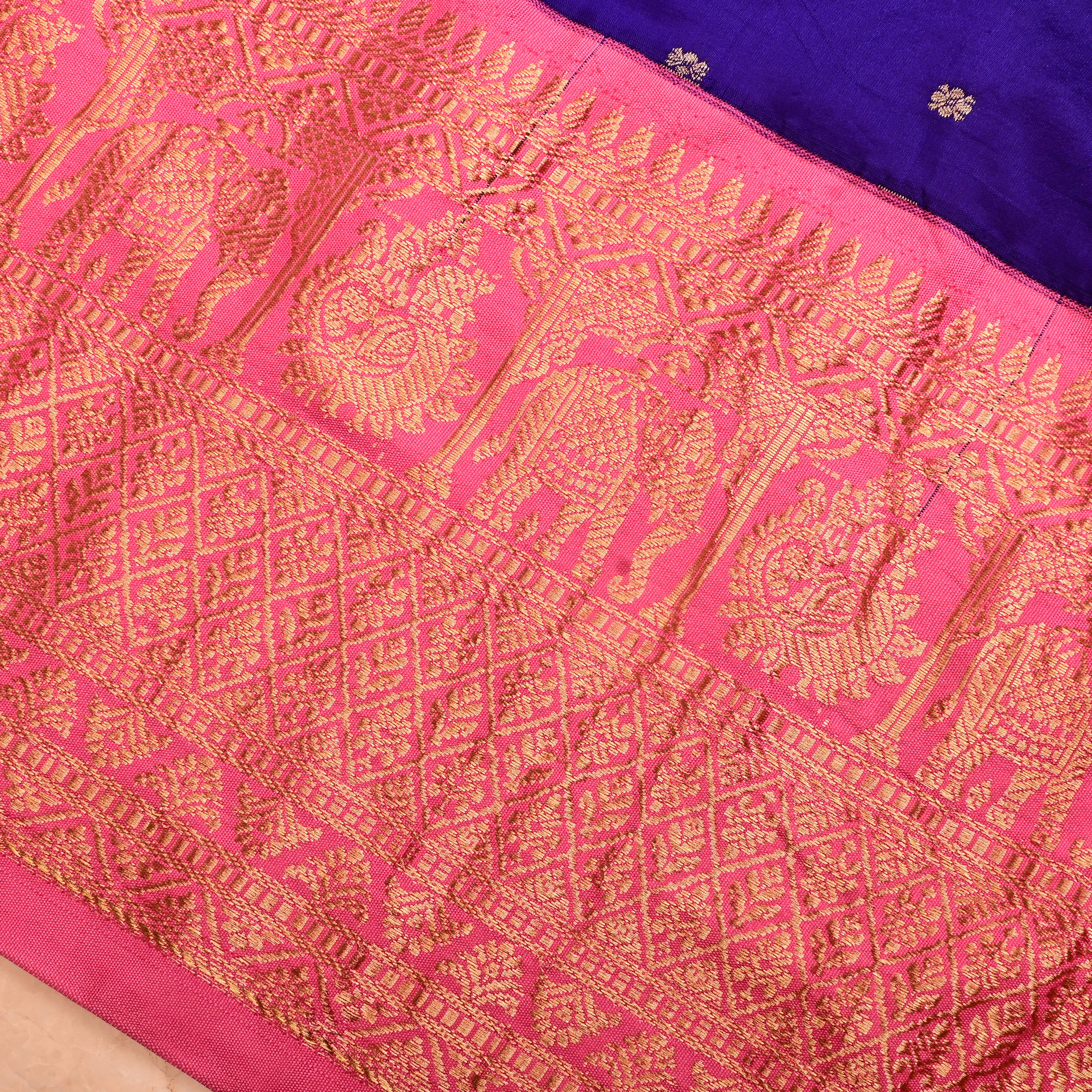 Violet Silk Fabric With Banarasi Border