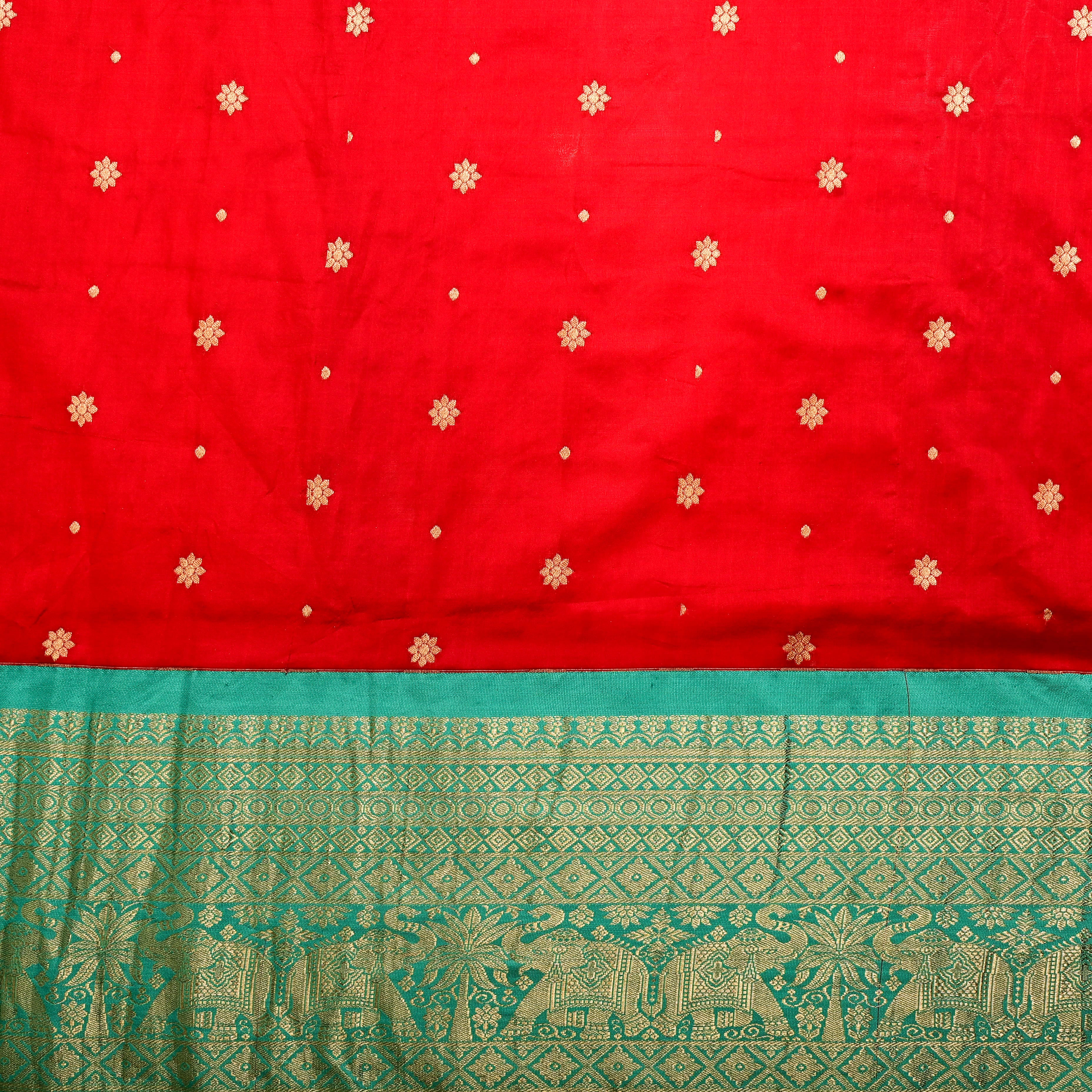 Red Silk Fabric With Banarasi Border