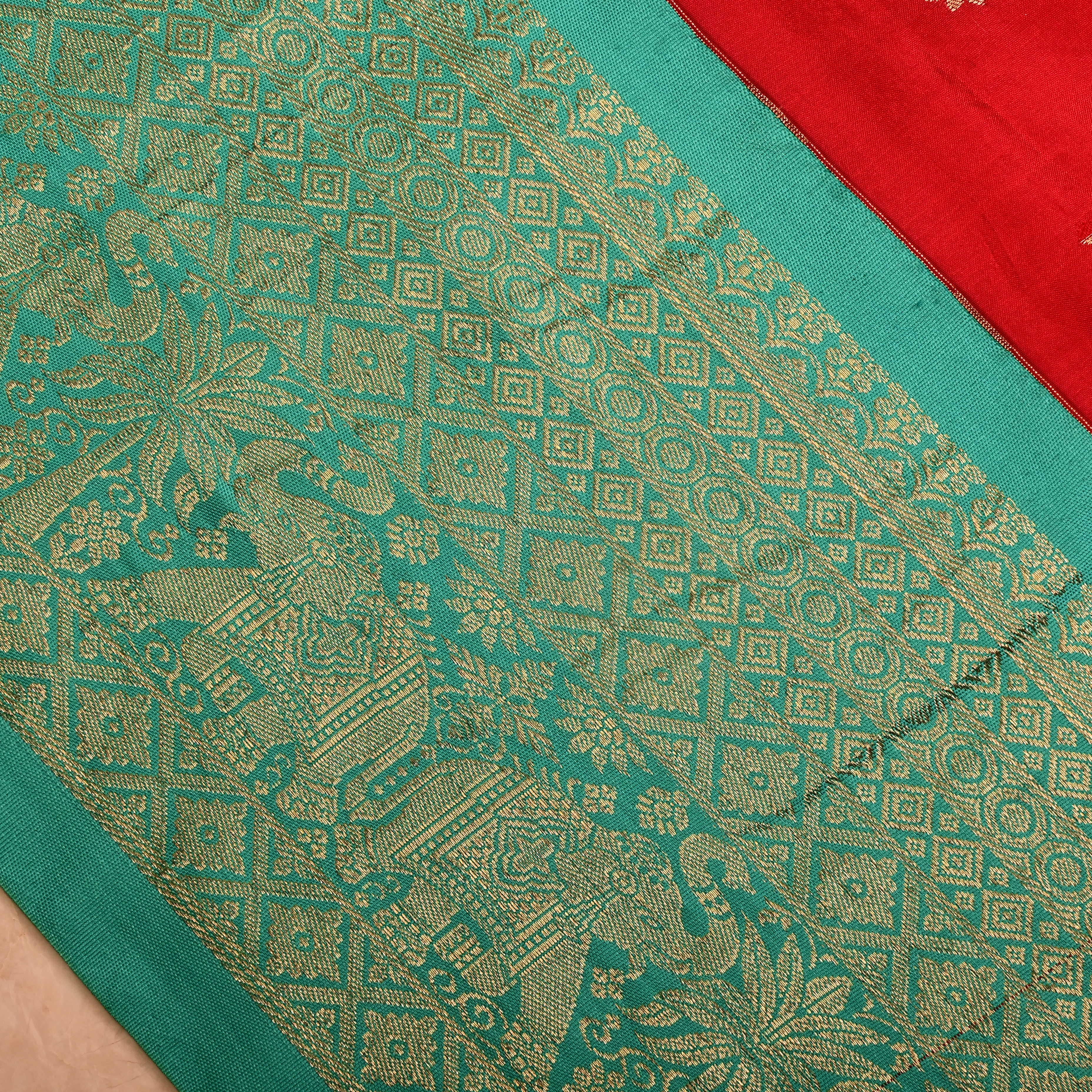 Red Silk Fabric With Banarasi Border