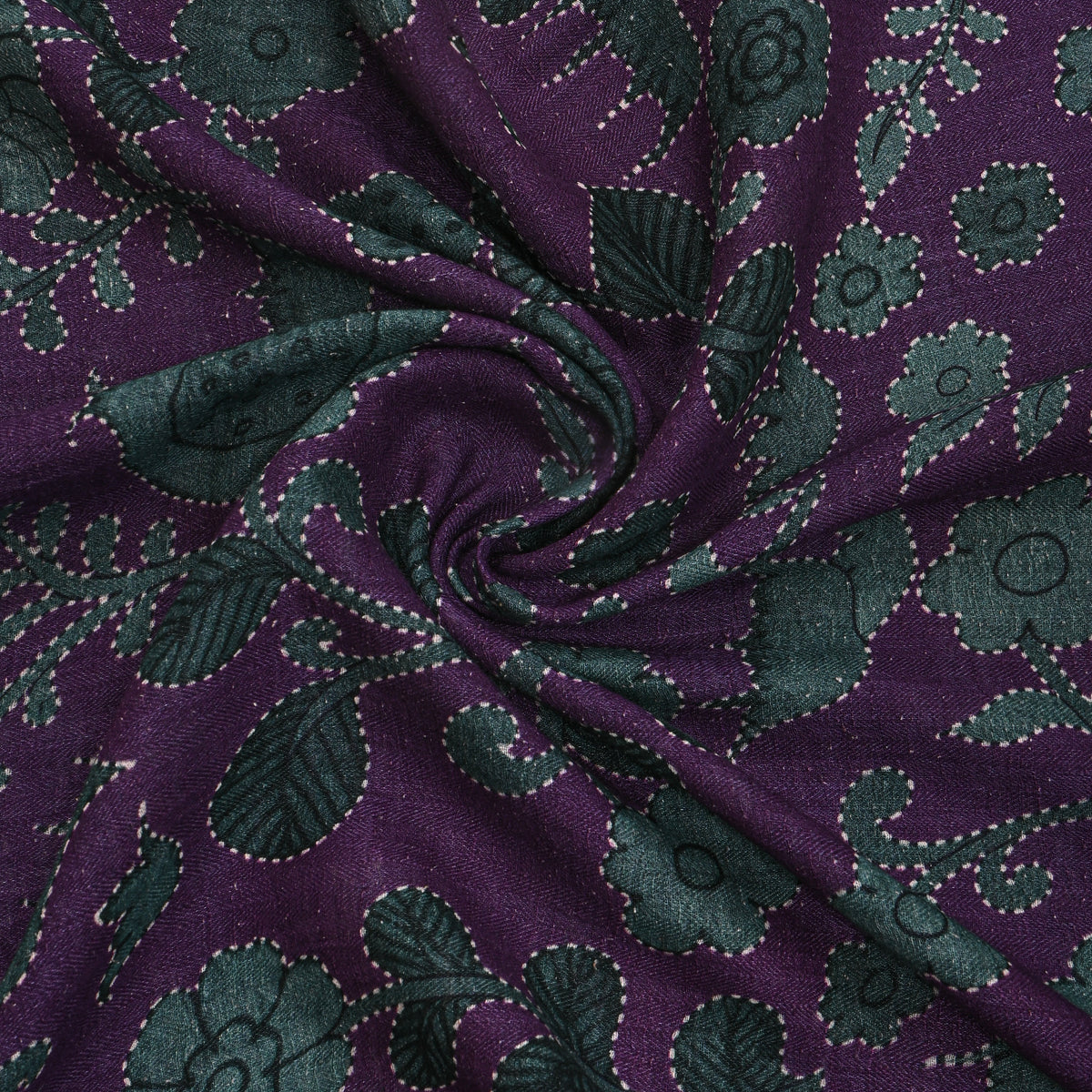 Purple Floral Jaal Digital Print Raw Silk Fabric