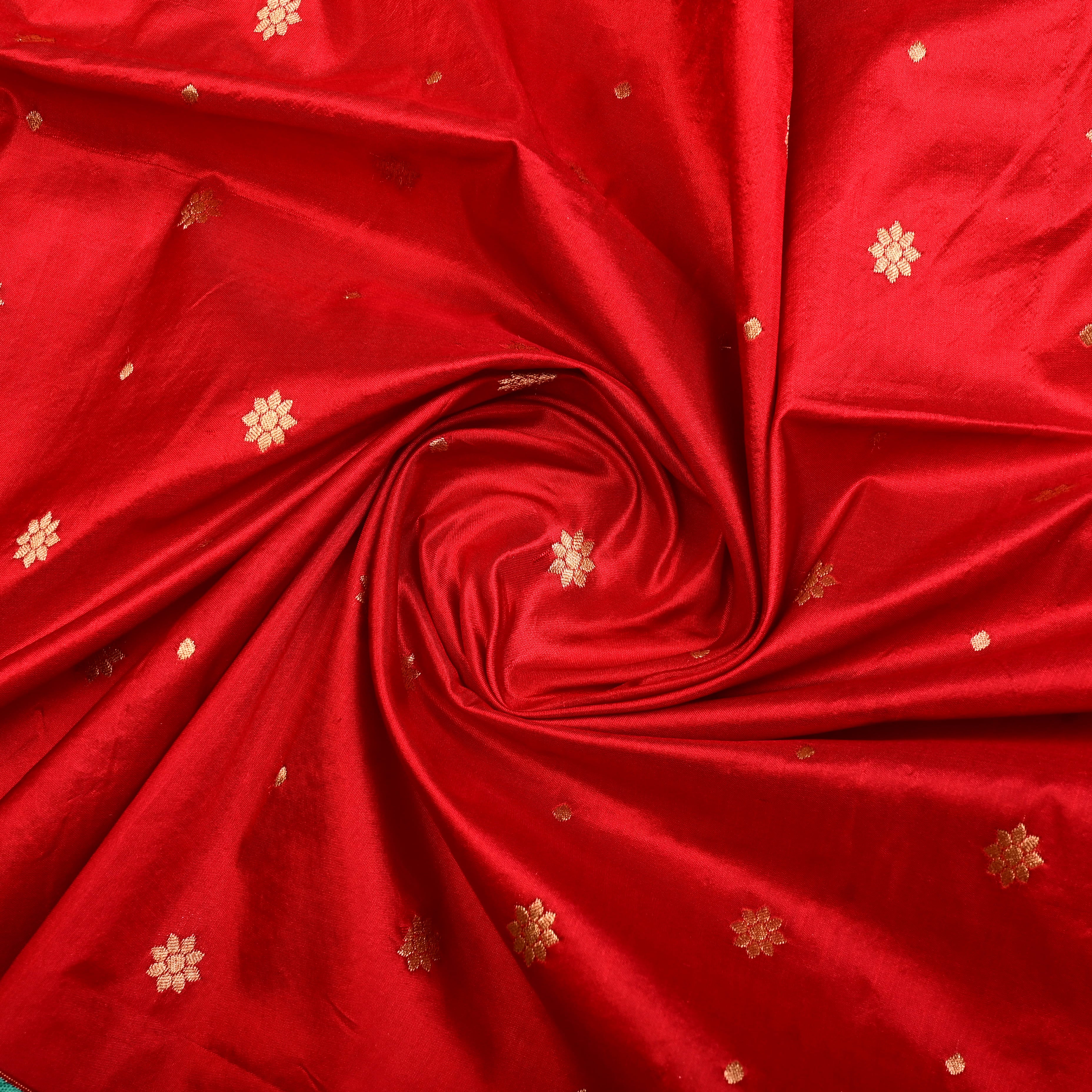 Red Silk Fabric With Banarasi Border