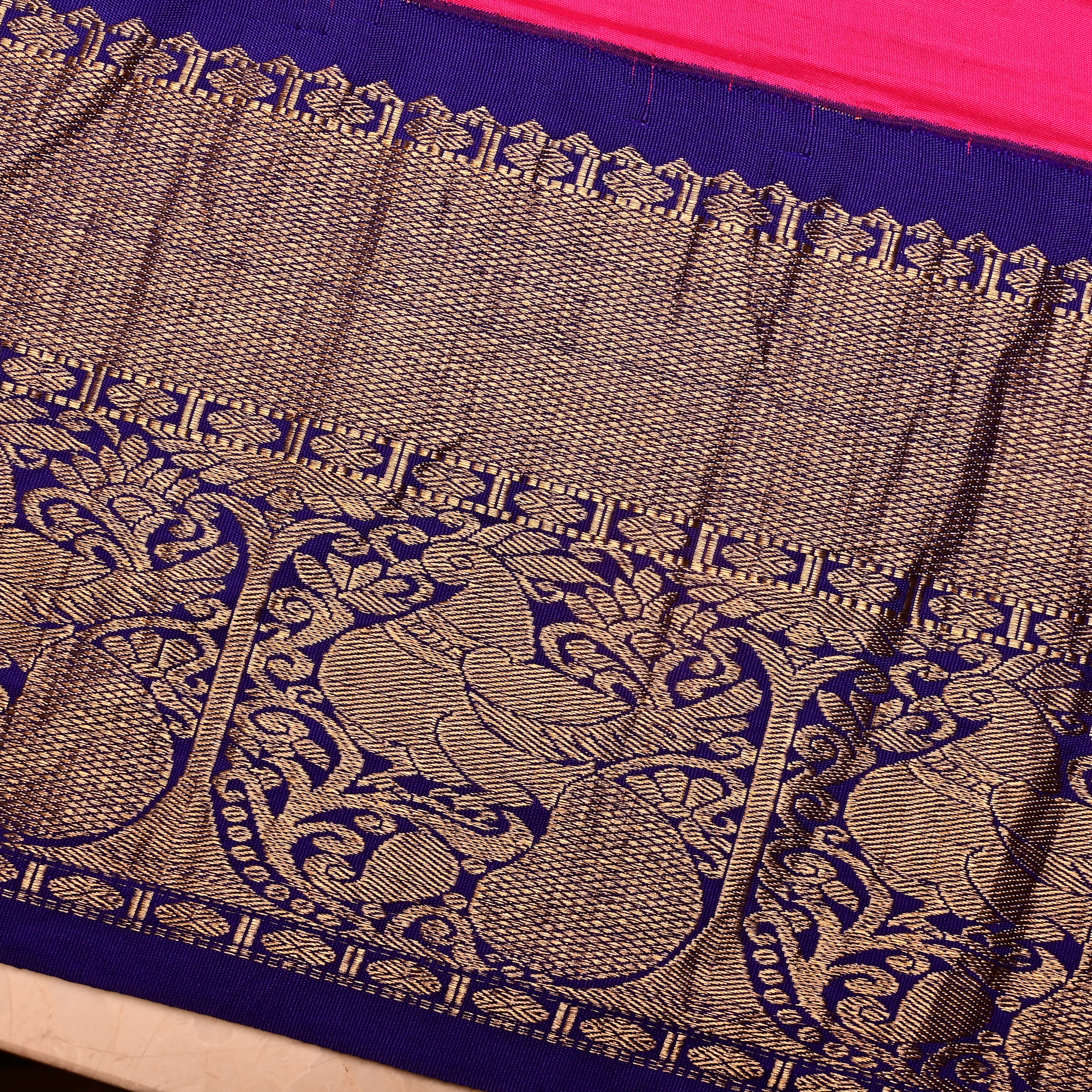 Hot Pink Silk Fabric With Banarasi Border