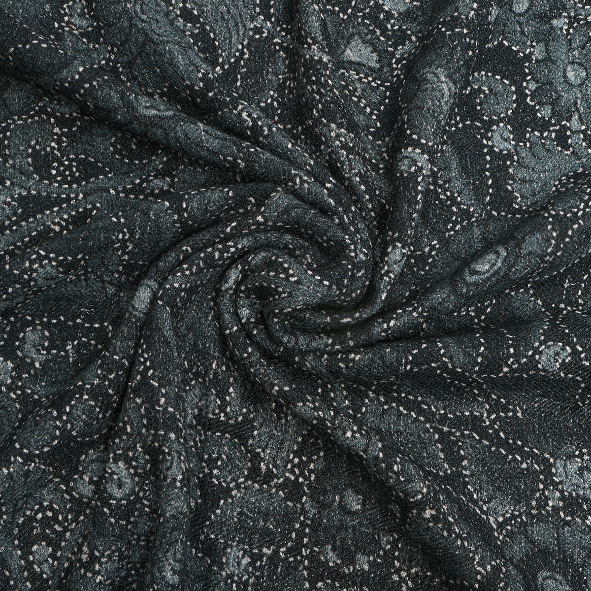 Charcoal Black Floral Digital Print Raw Silk Fabric