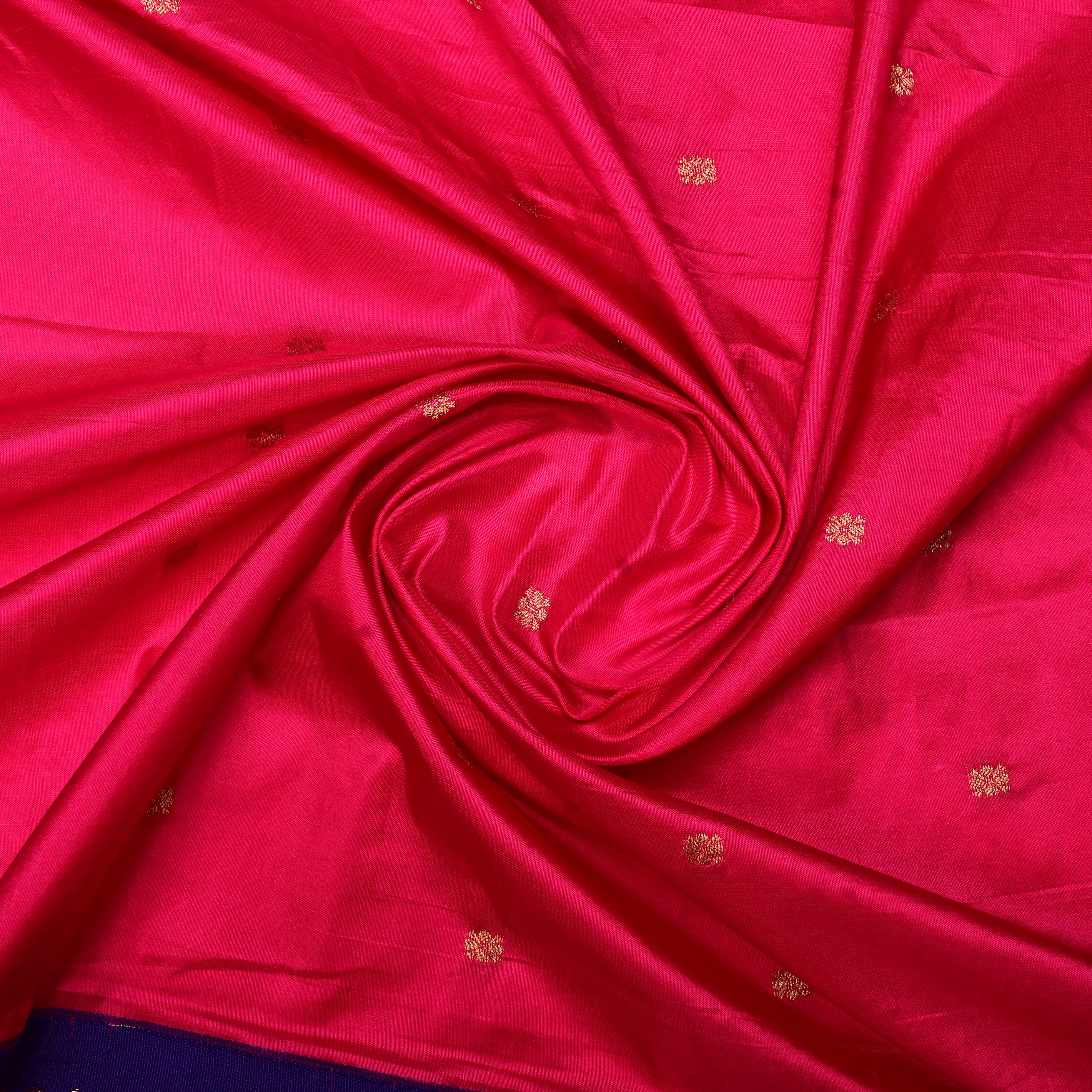 Hot Pink Silk Fabric With Banarasi Border
