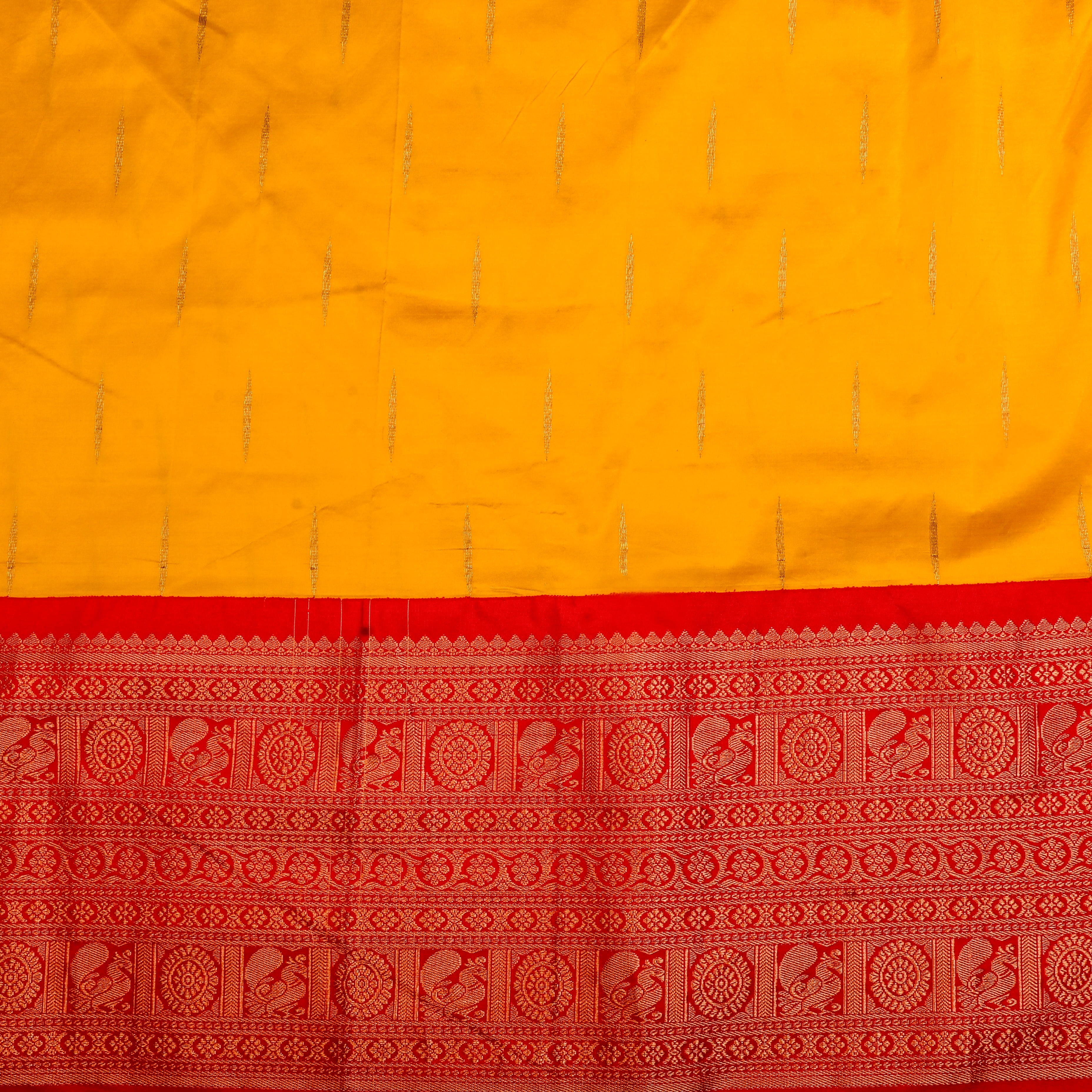 Yellow Orange Silk Fabric With Banarasi Border