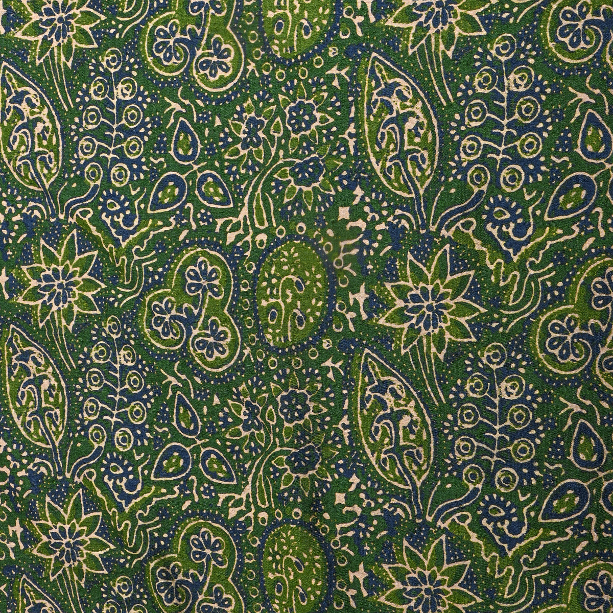 Bottle Green Blue Floral Paisley Digital Print TussarFabric