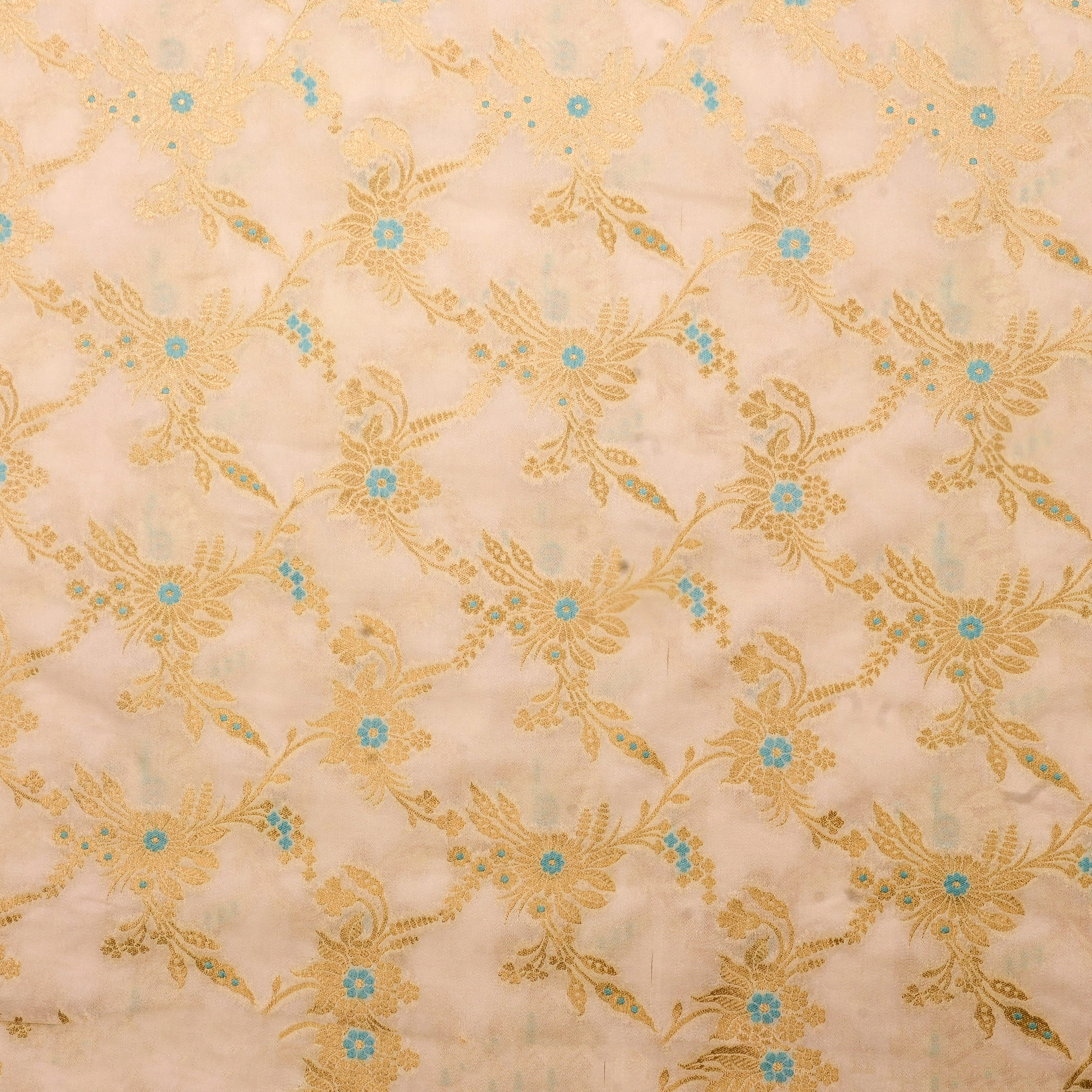 Bright Cream Banarasi Fabric With Golden Jaal