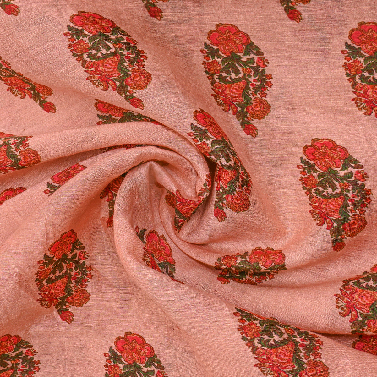 Blush Peach Floral Butti Print Tussar Fabric
