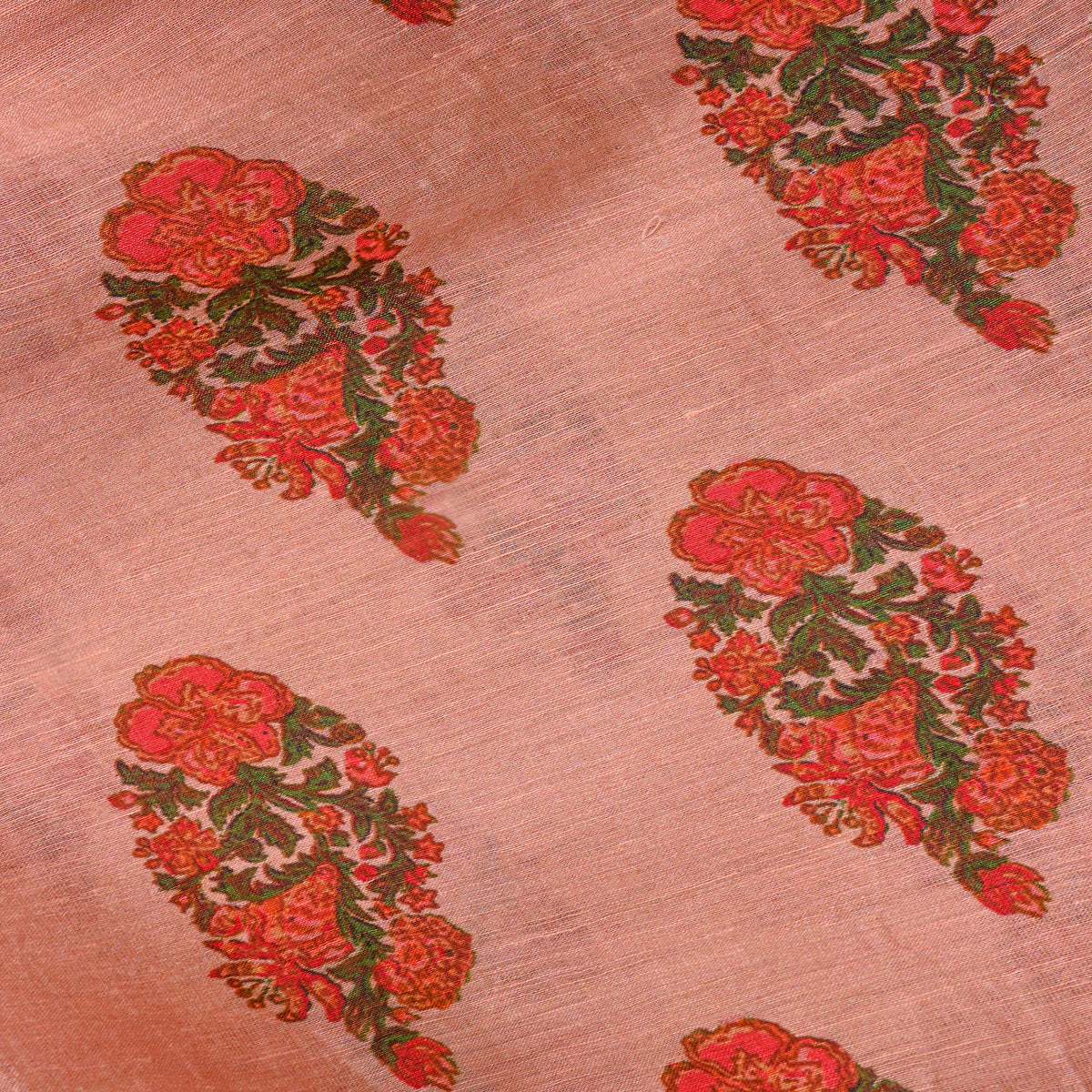 Blush Peach Floral Butti Print Tussar Fabric