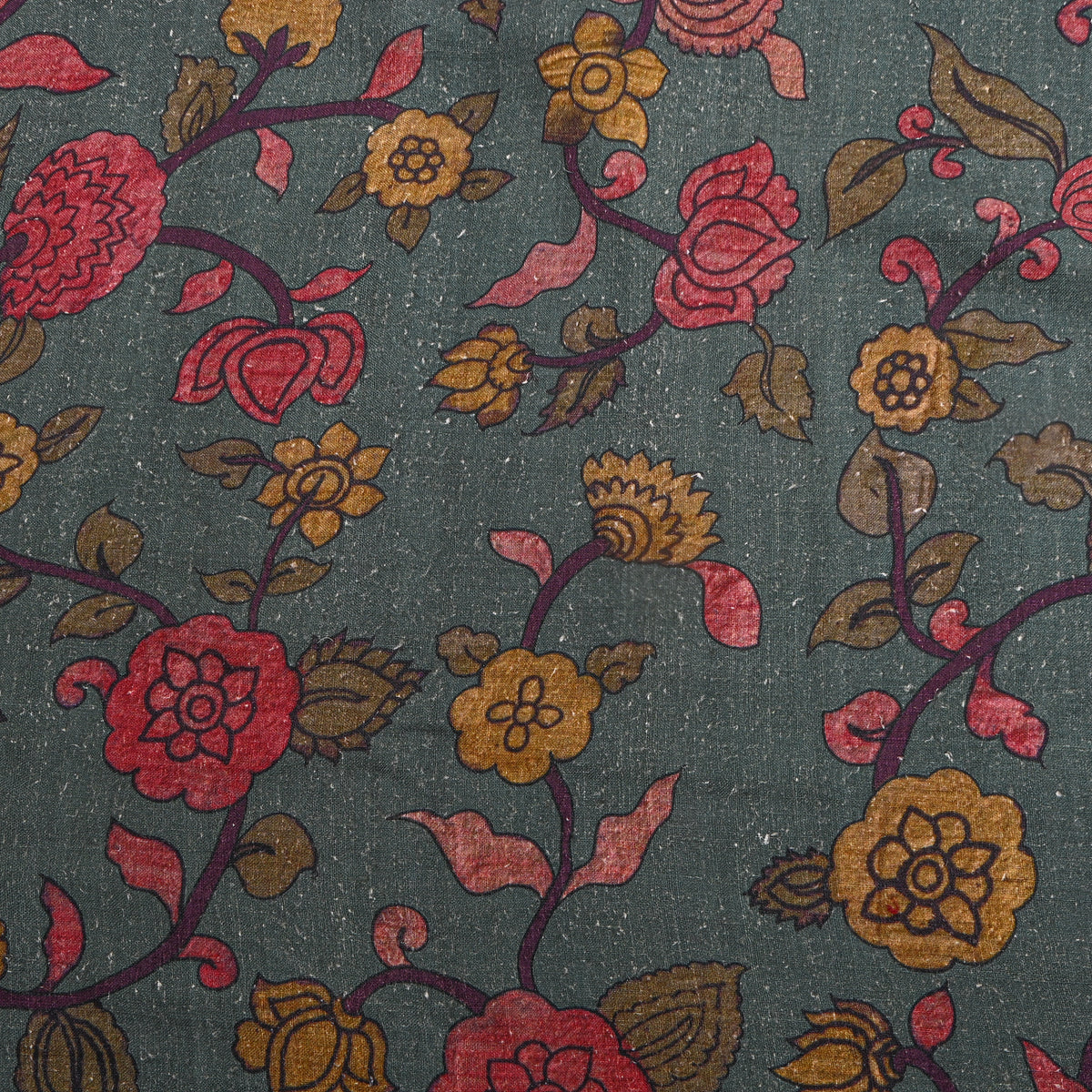 Pine Green Rose Jaal Digital Print Raw Silk Fabric