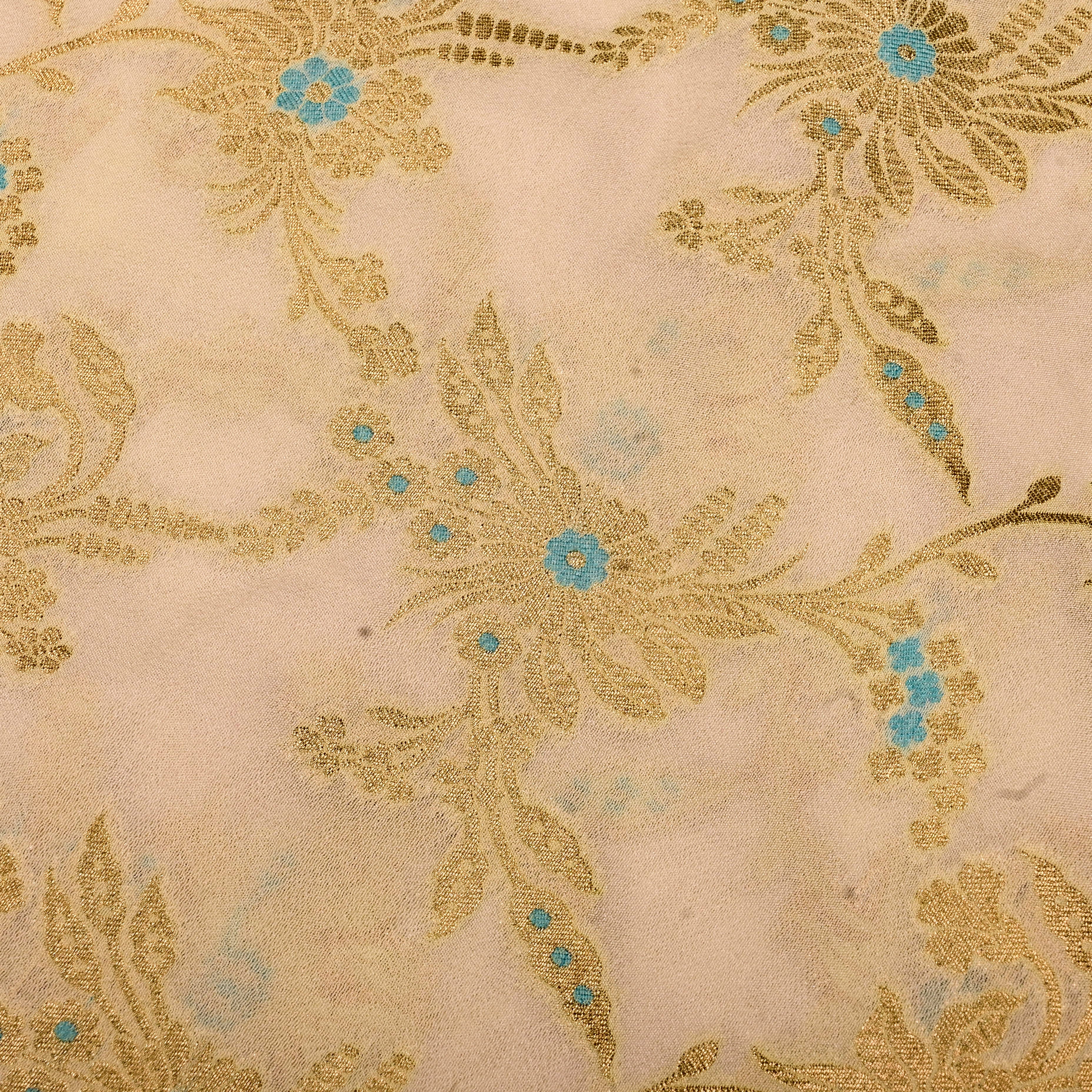 Bright Cream Banarasi Fabric With Golden Jaal