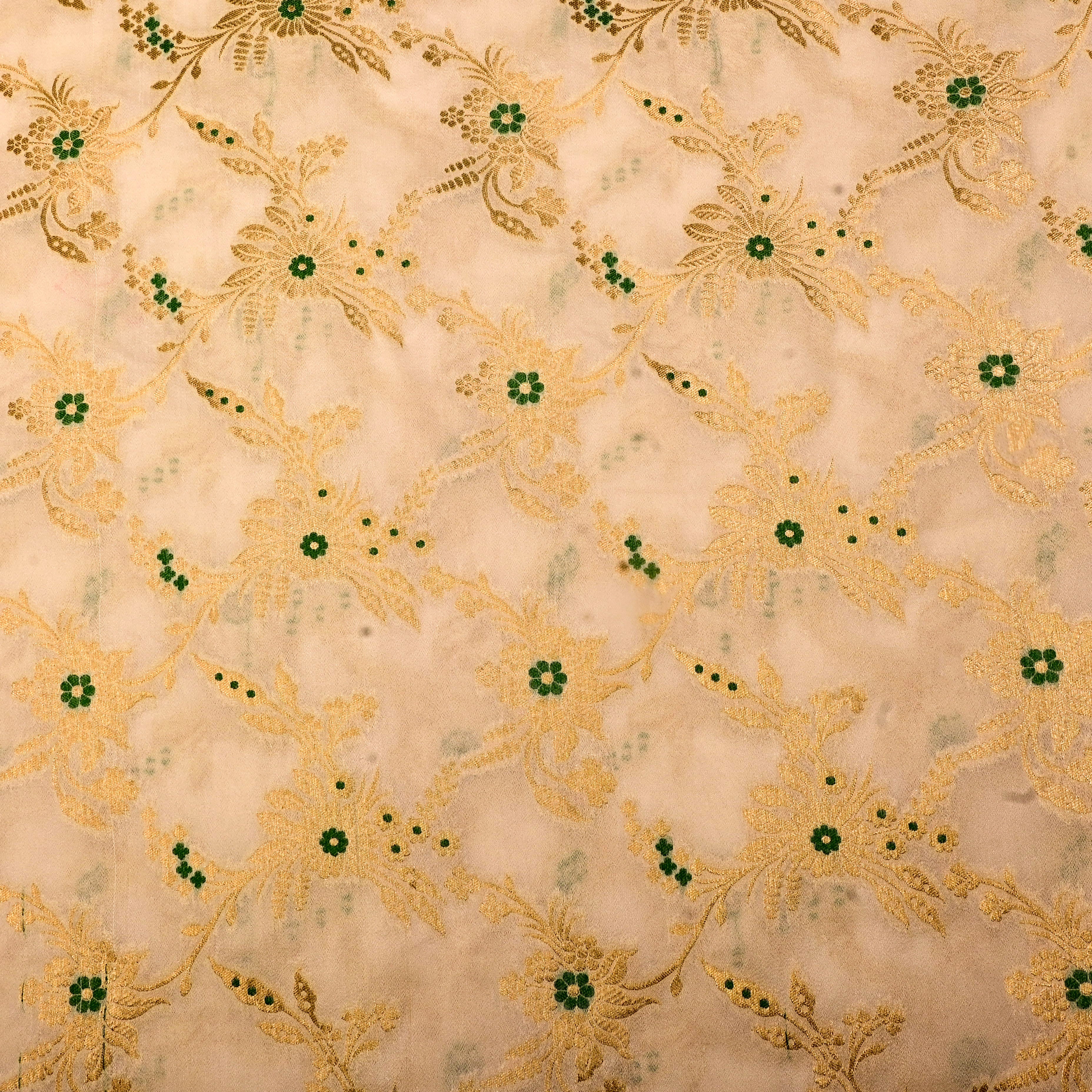 Off-White Banarasi Fabric With Golden Jaal