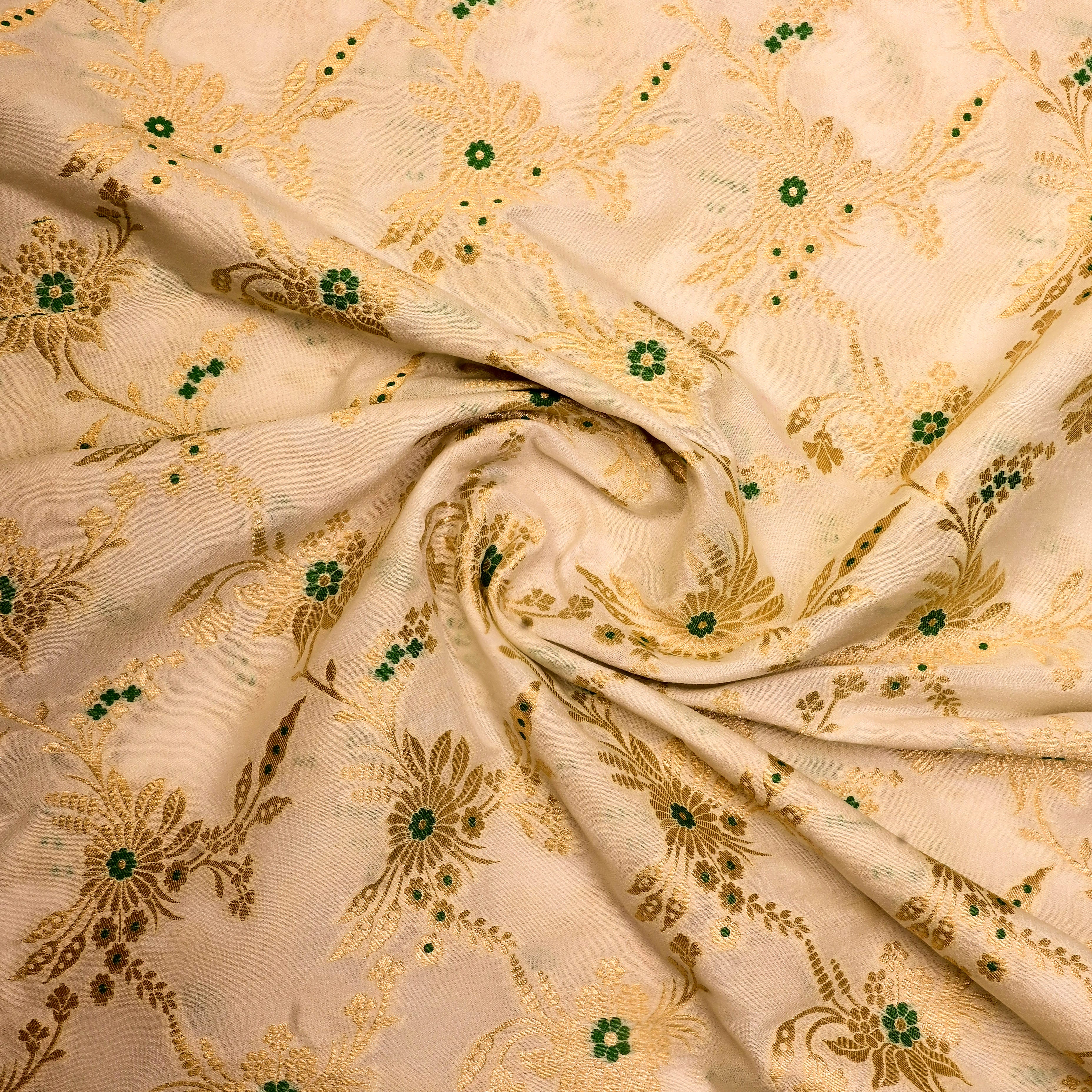 Off-White Banarasi Fabric With Golden Jaal