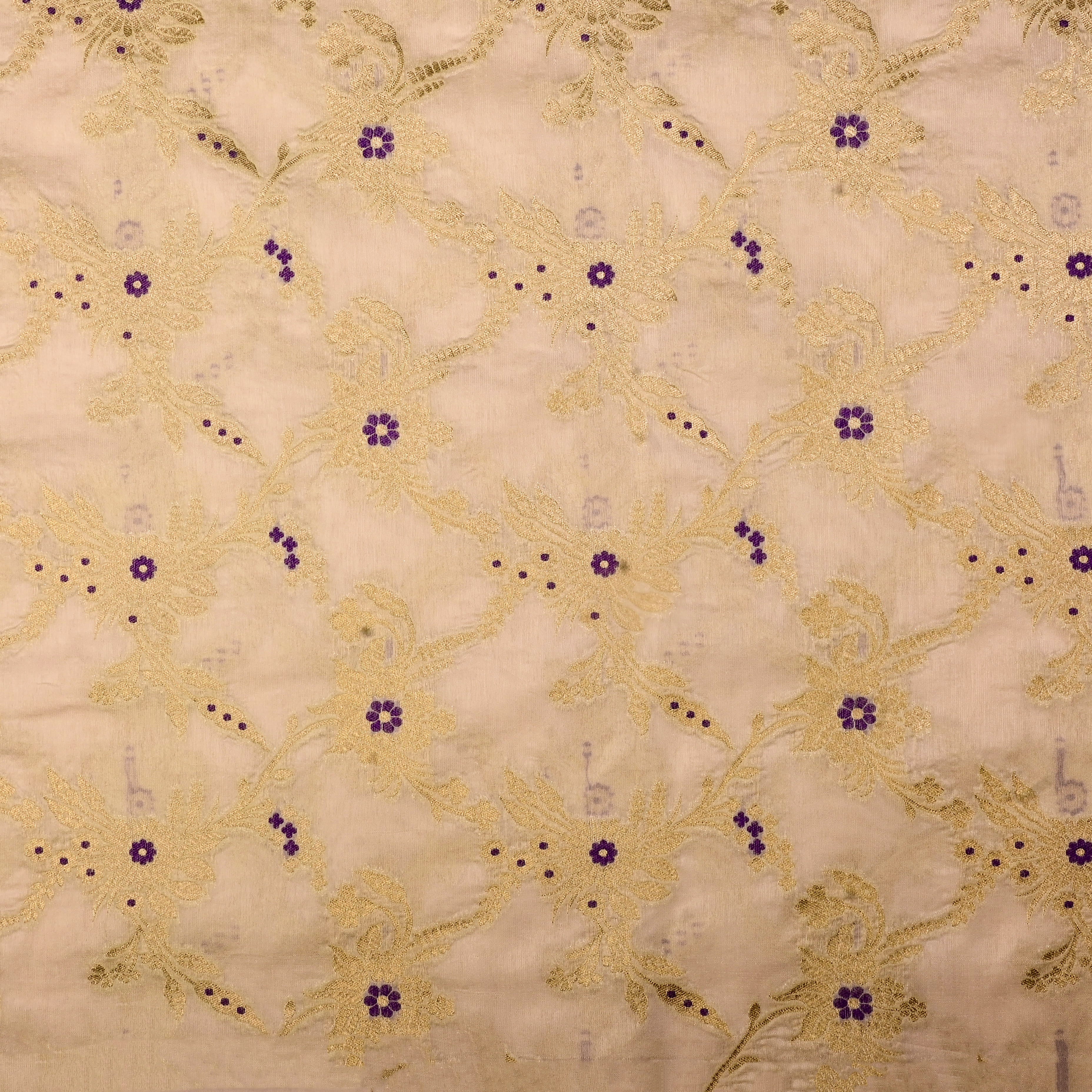 Very Pale Yellow Banarasi Fabric With Golden Jaal