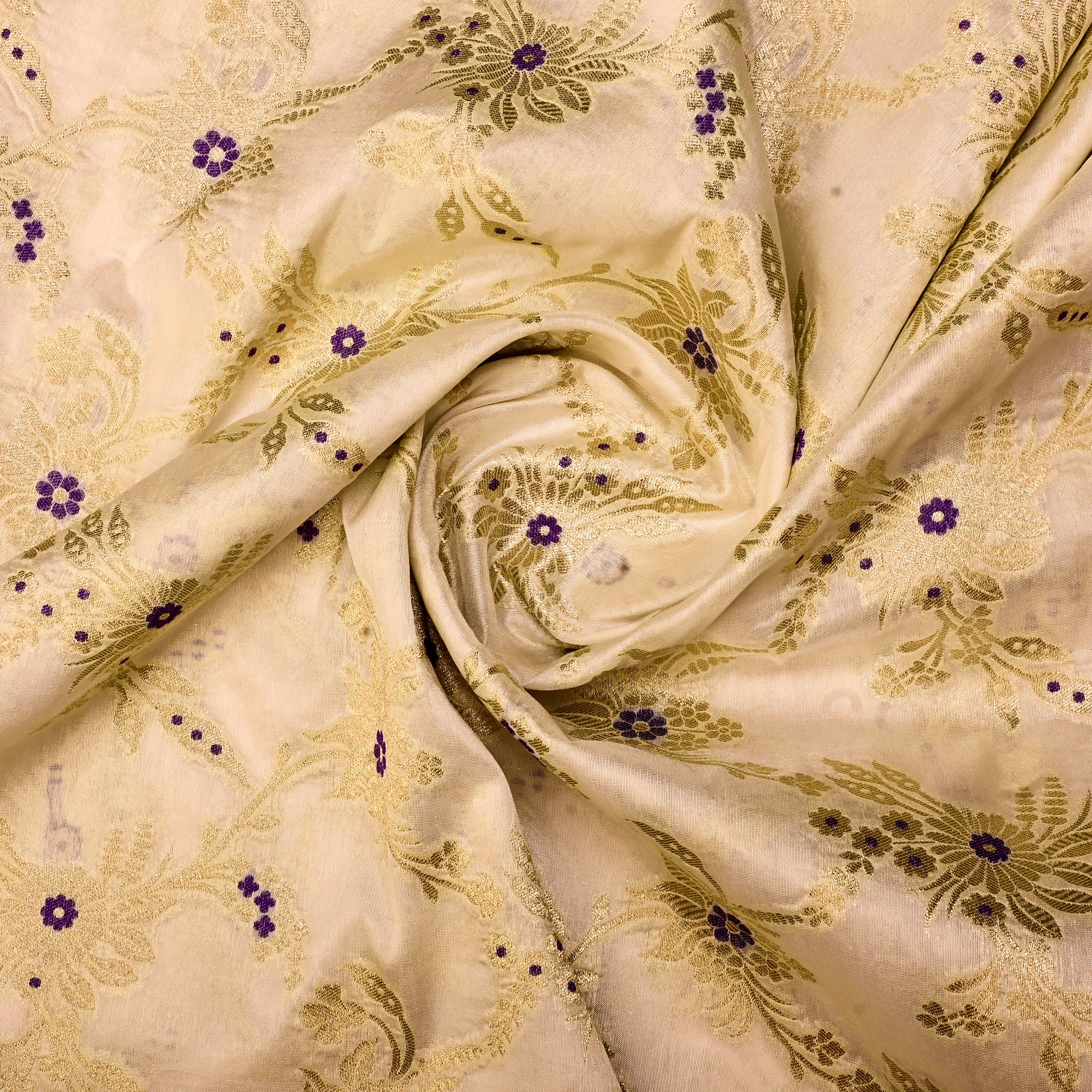 Very Pale Yellow Banarasi Fabric With Golden Jaal