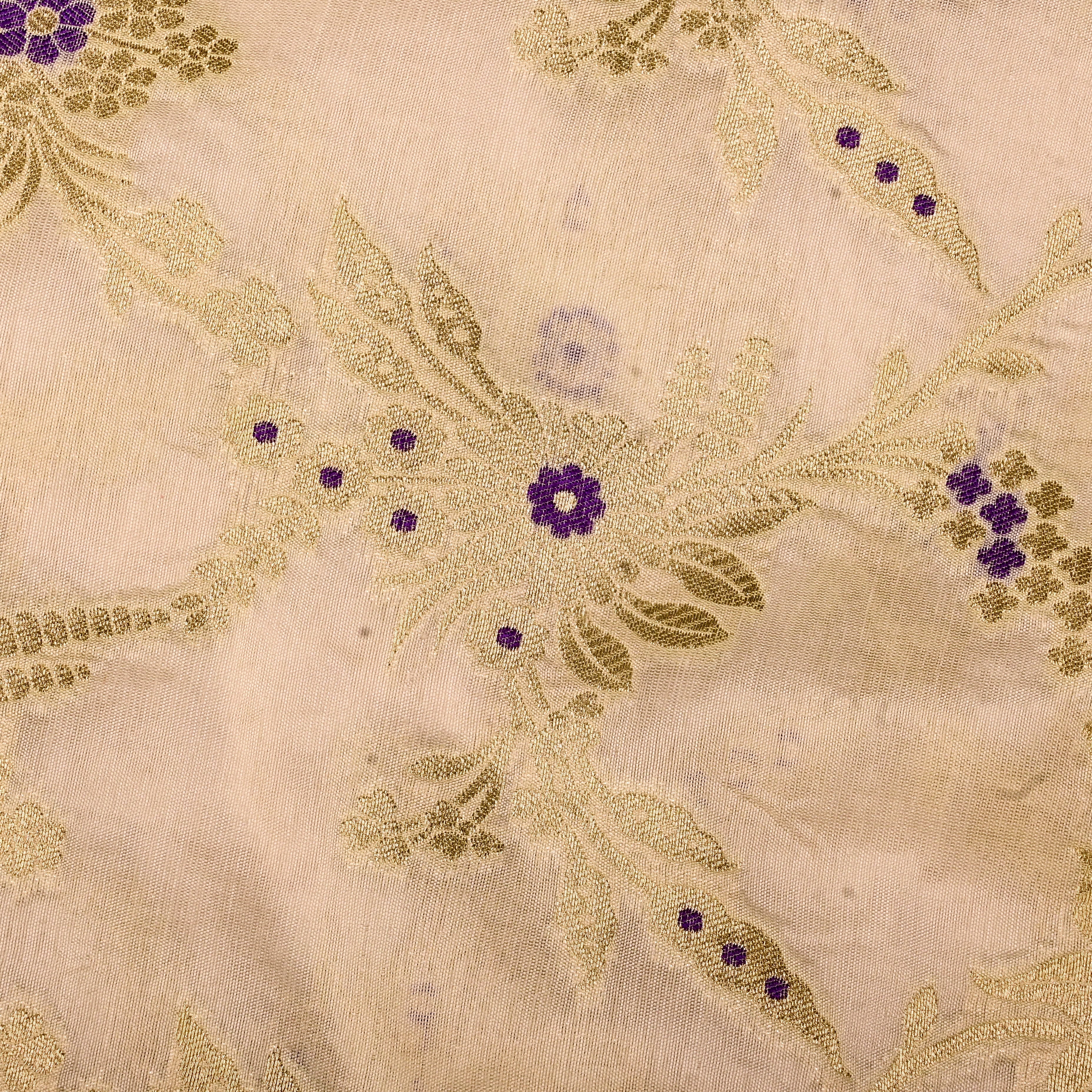 Very Pale Yellow Banarasi Fabric With Golden Jaal