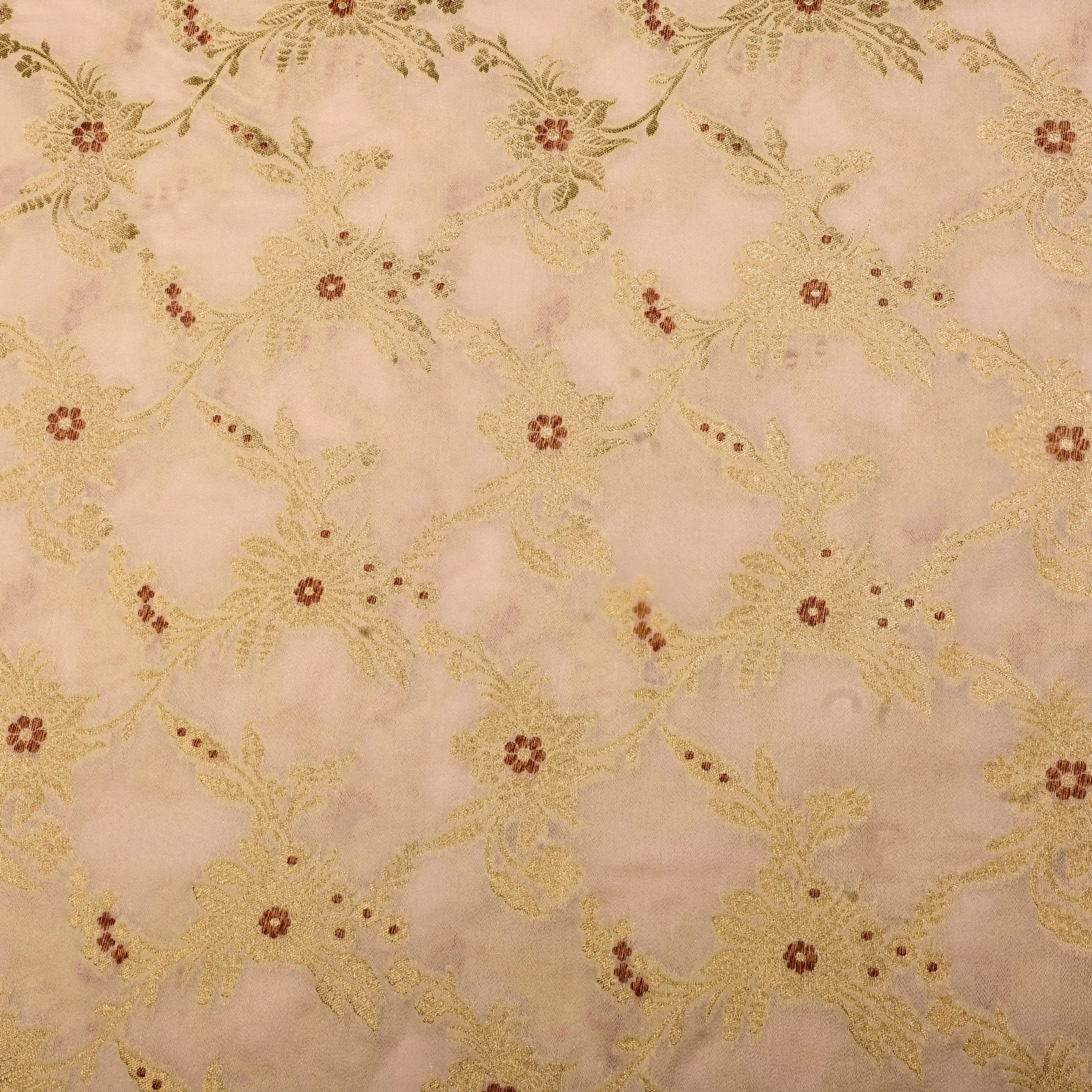 Bisque Cream Banarasi Fabric With Floral Jaal